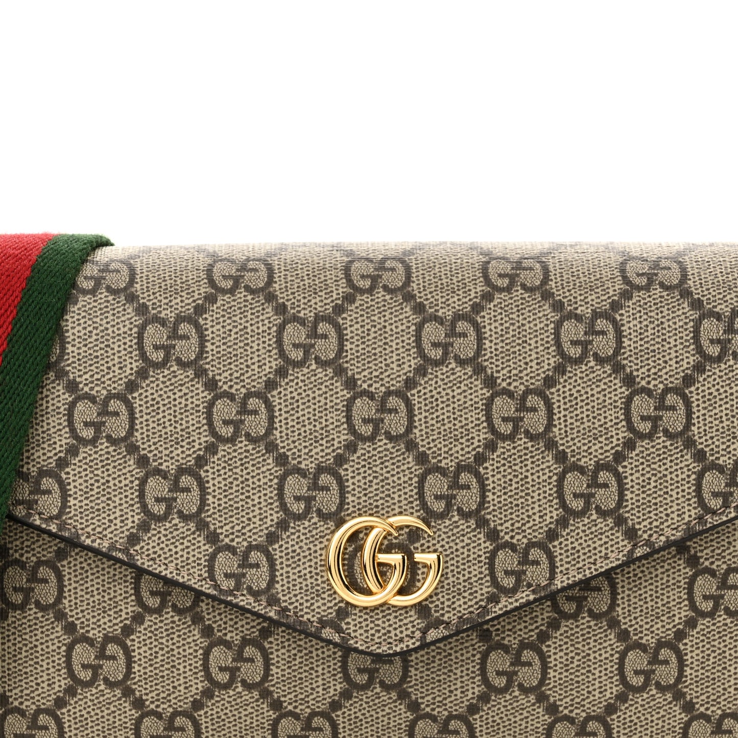 GG Supreme Monogram Textured Dollar Calfskin Web Mini Ophidia Envelope Shoulder Bag Beige Ebony