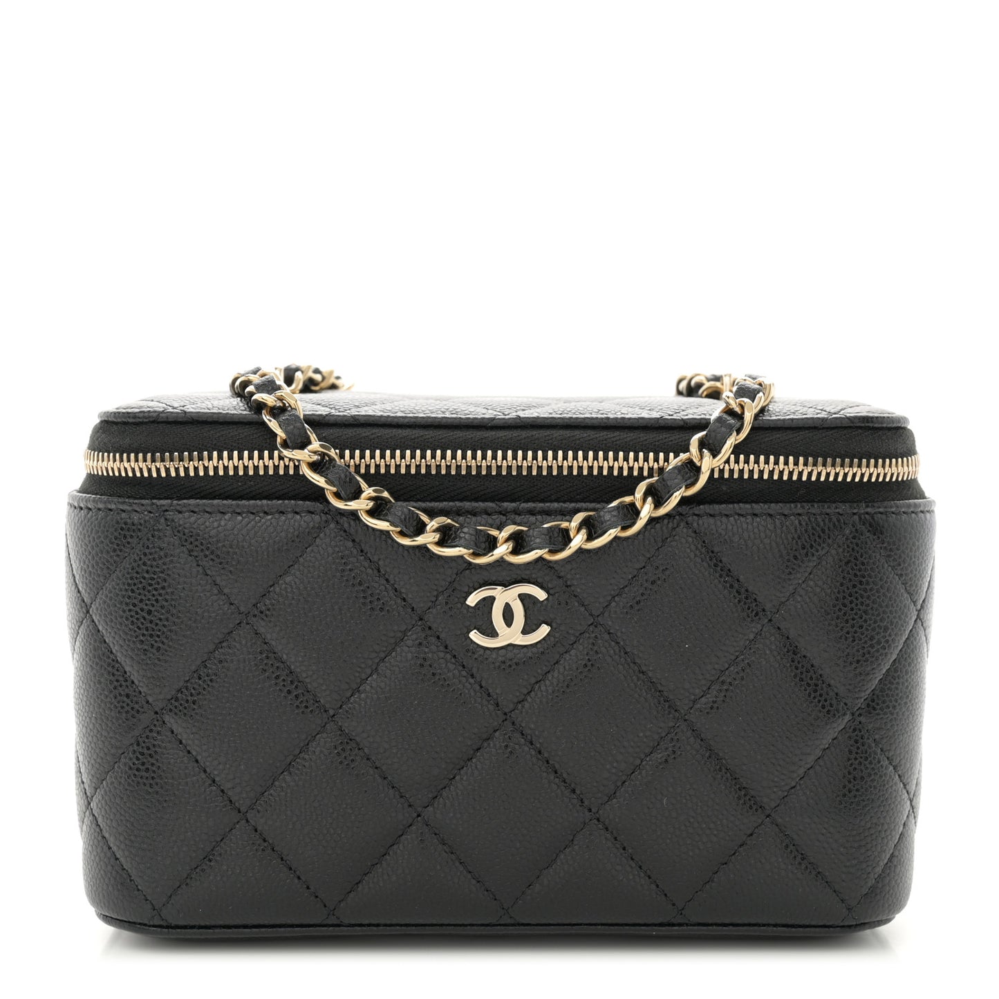 Caviar Quilted Small Vanity Case With Chain Black