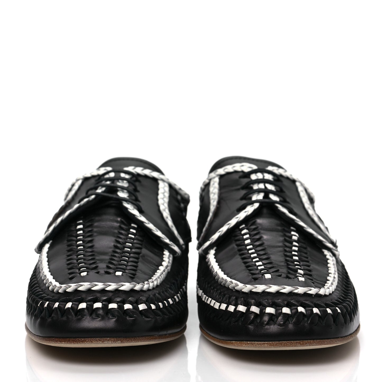Calfskin Woven Loafers 41 Black White