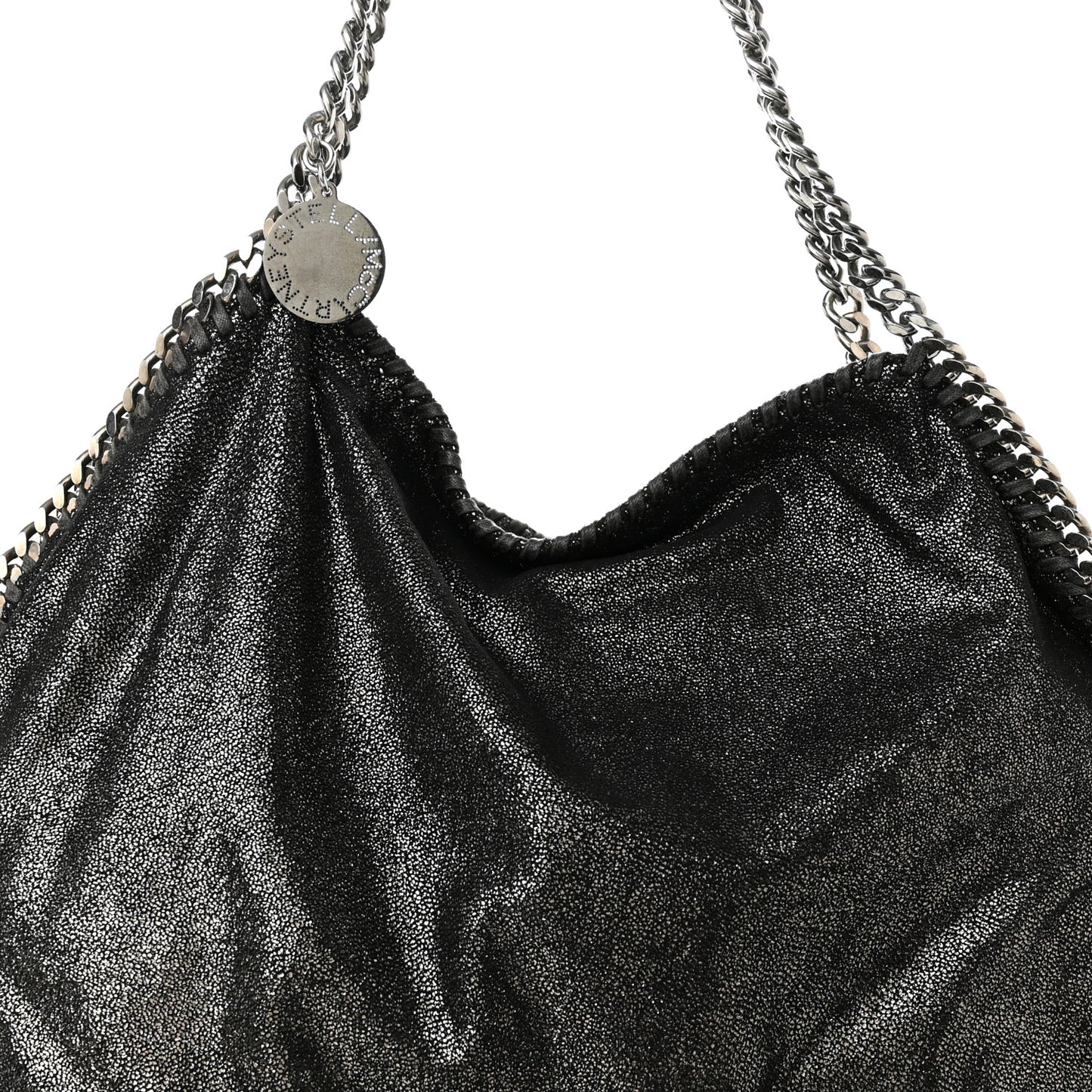 Chamois Shiny Dotted Falabella Fold Over Tote Ruthenium