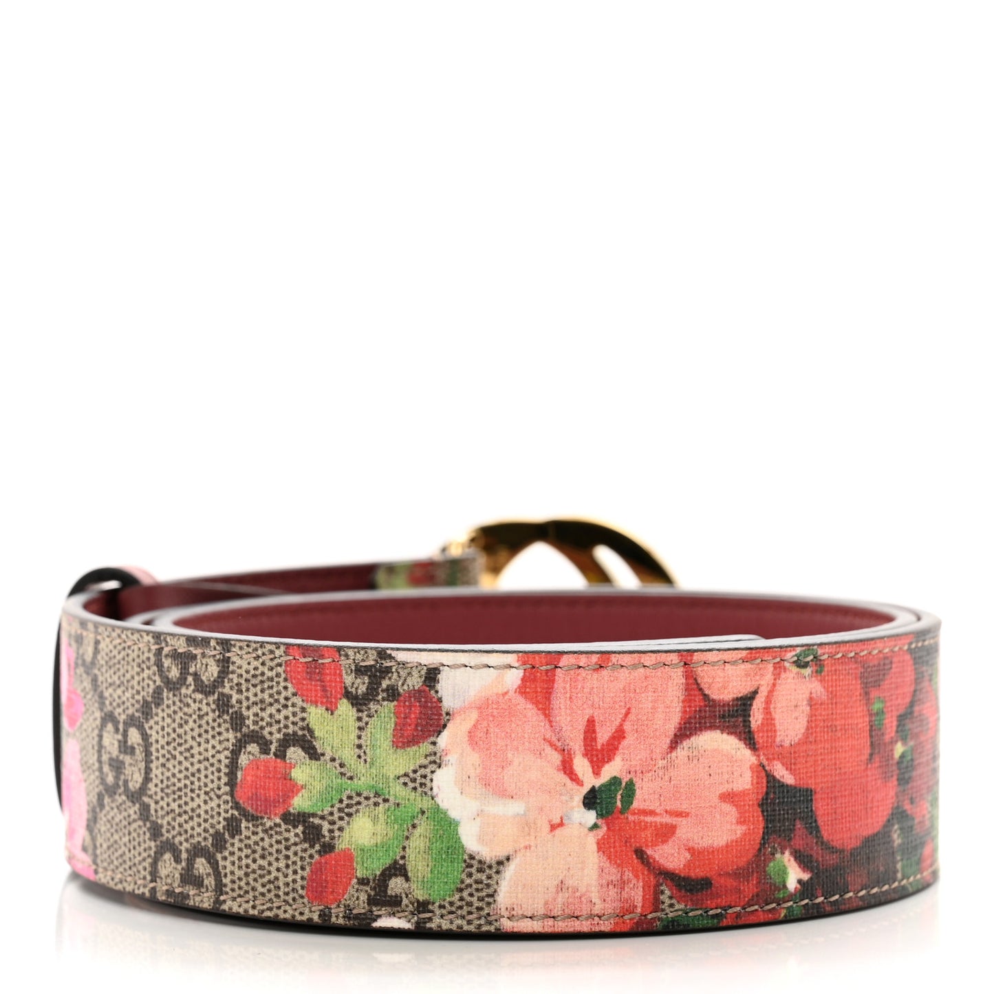 GG Supreme Monogram Blooms Moon Calfskin Interlocking G 37mm Belt 85 34 Beige Ebony Multicolor Dry Rose