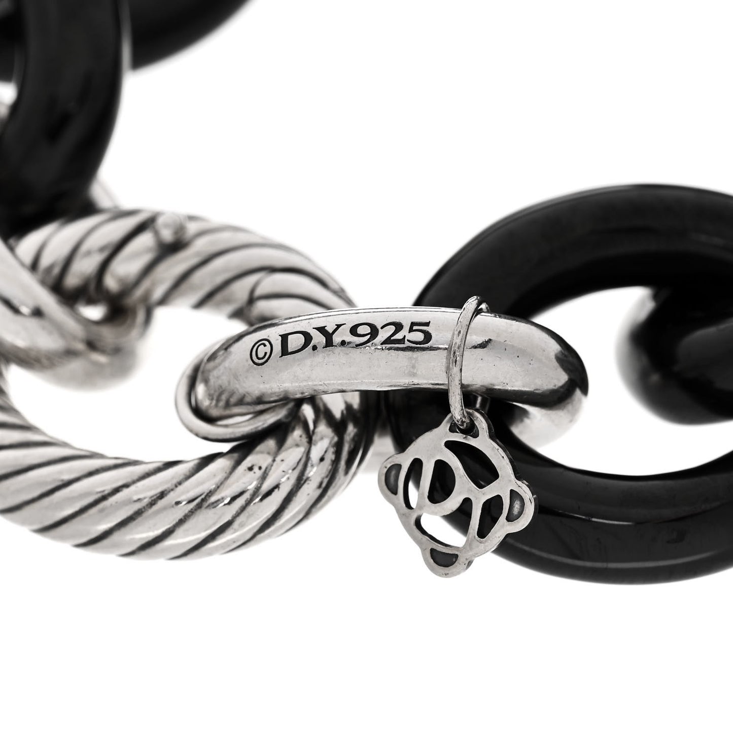 Sterling Silver Black Ceramic 18mm Extra Large Oval Link Bracelet