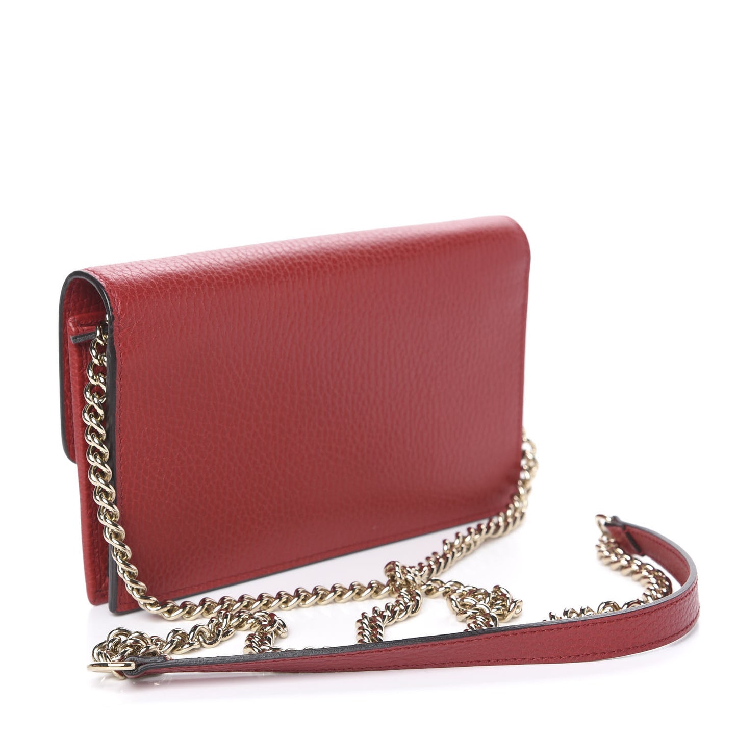 Dollar Calfskin Interlocking G Chain Wallet Red