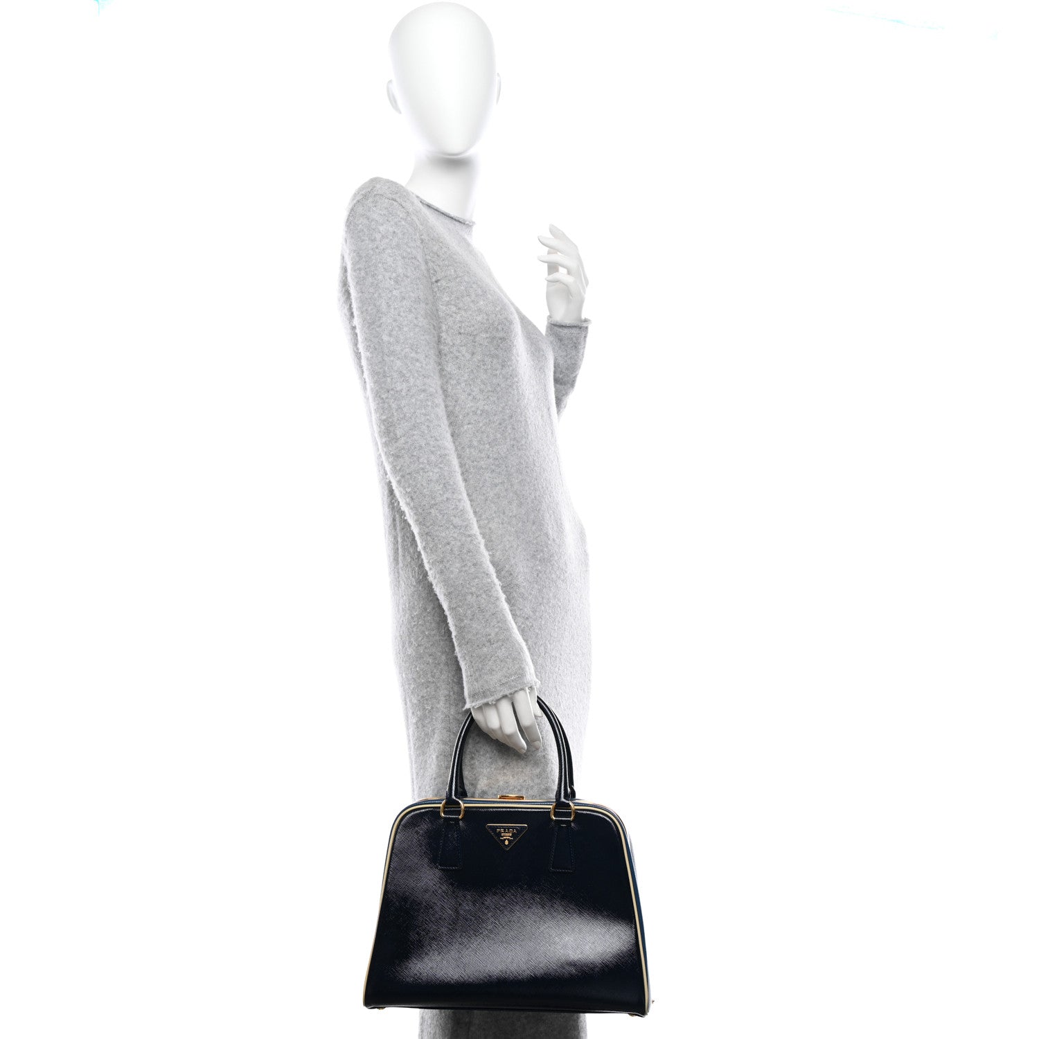 Prada Saffiano Vernice Pyramid Bag Black Bluette 2 of 14