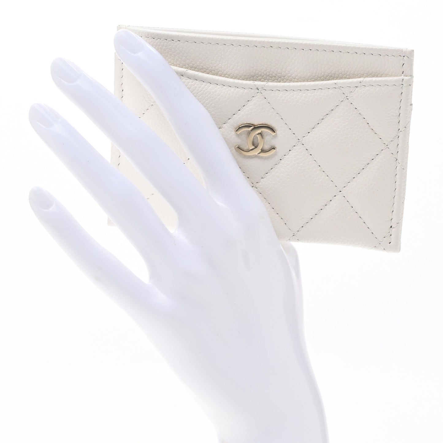 Caviar Quilted Card Holder White