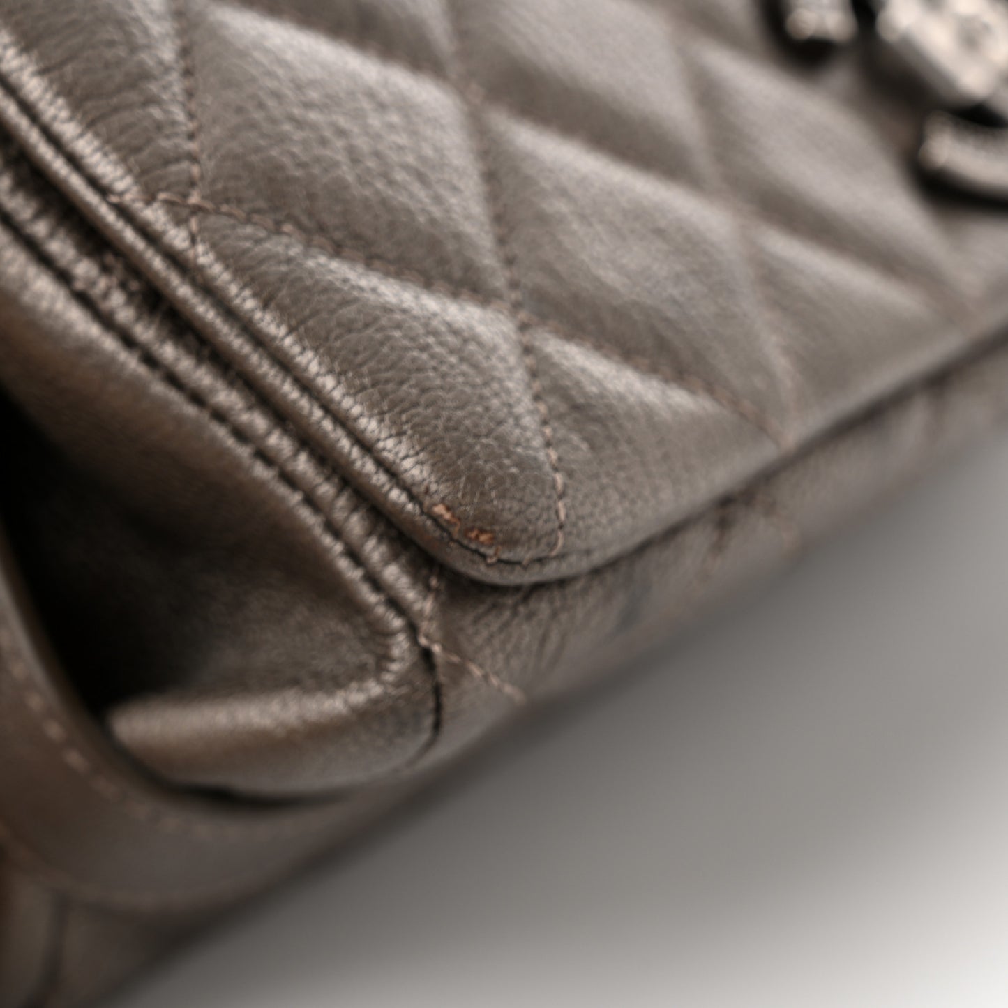 Metallic Goatskin Quilted Medium City Rock Flap Silver