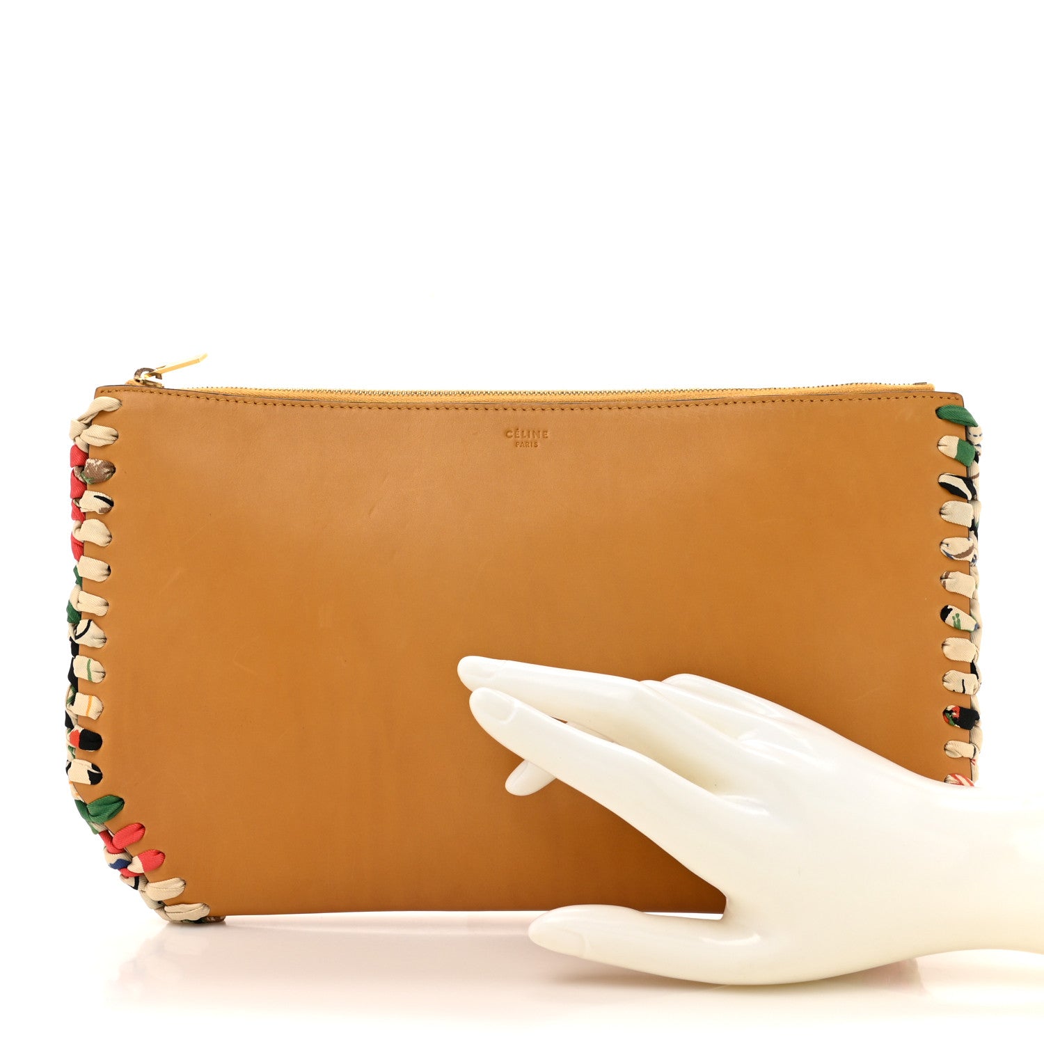 Celine Lambskin Silk Trim Clutch Pouch Brown Multicolor 2 of 11