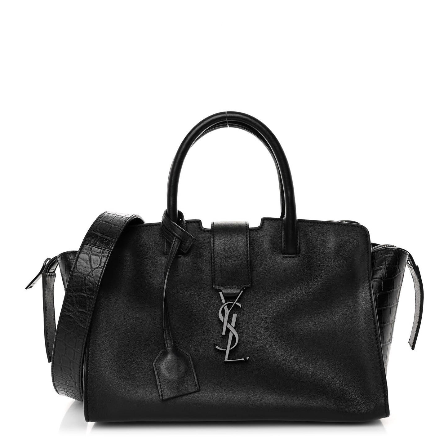 Smooth Calfskin Crocodile Embossed Baby Monogram Downtown Cabas Black