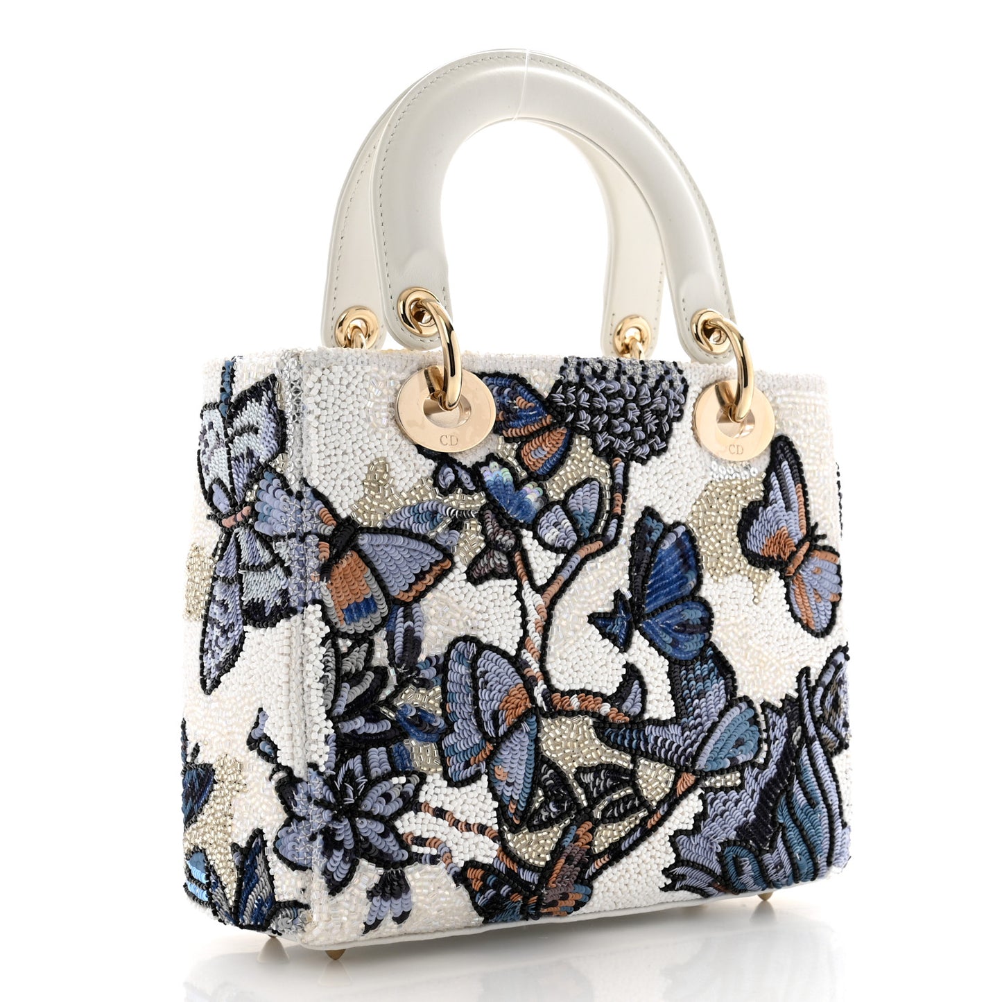 Calfskin Toile de Jouy Beaded Sequin Embroidered Small Mexico Lady Dior White Pastel Midnight Blue