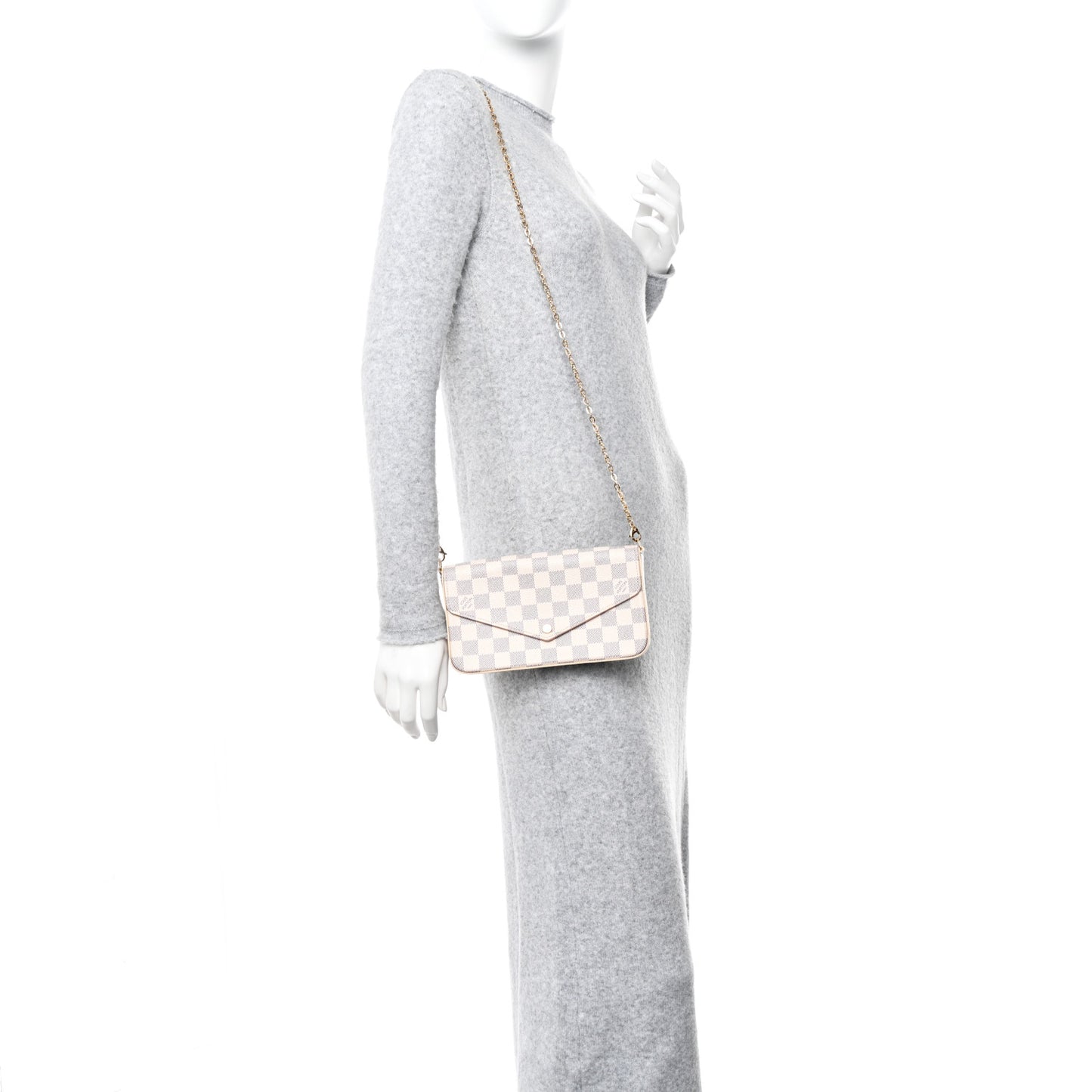 Damier Azur Pochette Felicie Chain Wallet Rose Ballerine