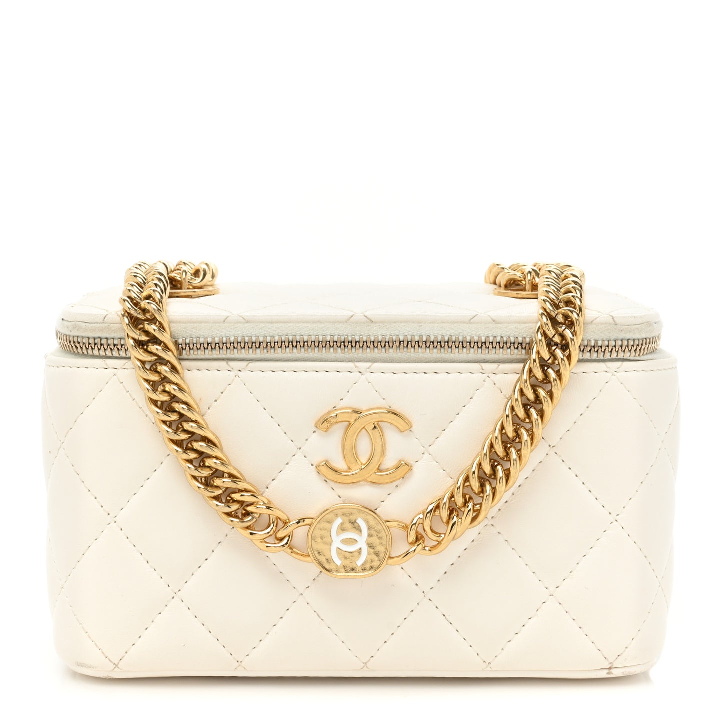 Lambskin Resin Quilted Vanity Case With Chain White