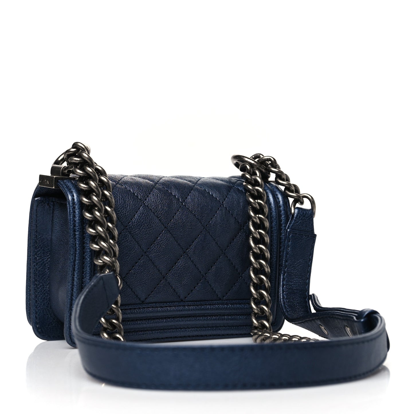 Metallic Calfskin Quilted Mini Boy Flap Blue