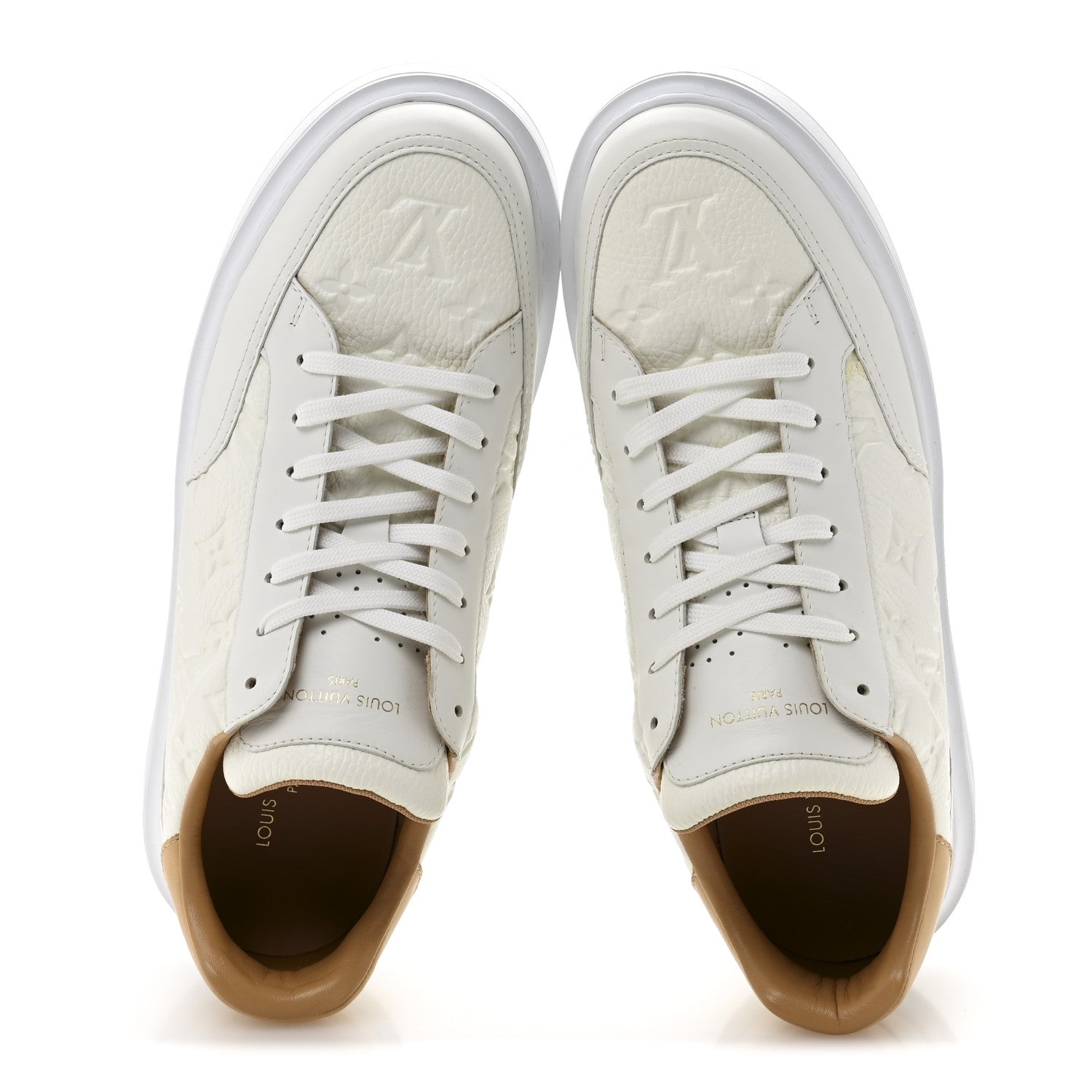 Louis Vuitton Grained Calfskin Embossed Monogram Mens Beverly Hills Sneakers 8.5 White 2 of 11