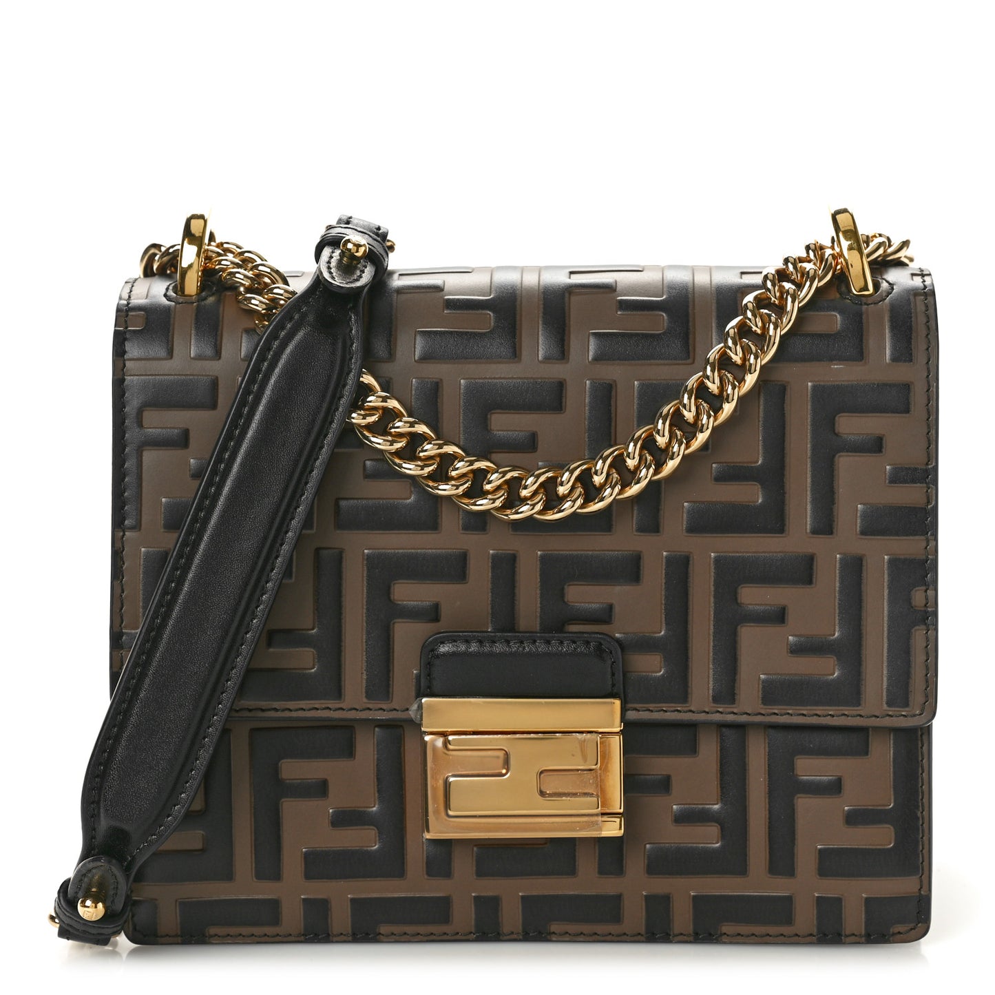 Vitello Liberty Bi-Color FF 1974 Embossed Small Kan U Shoulder Bag Maya Black
