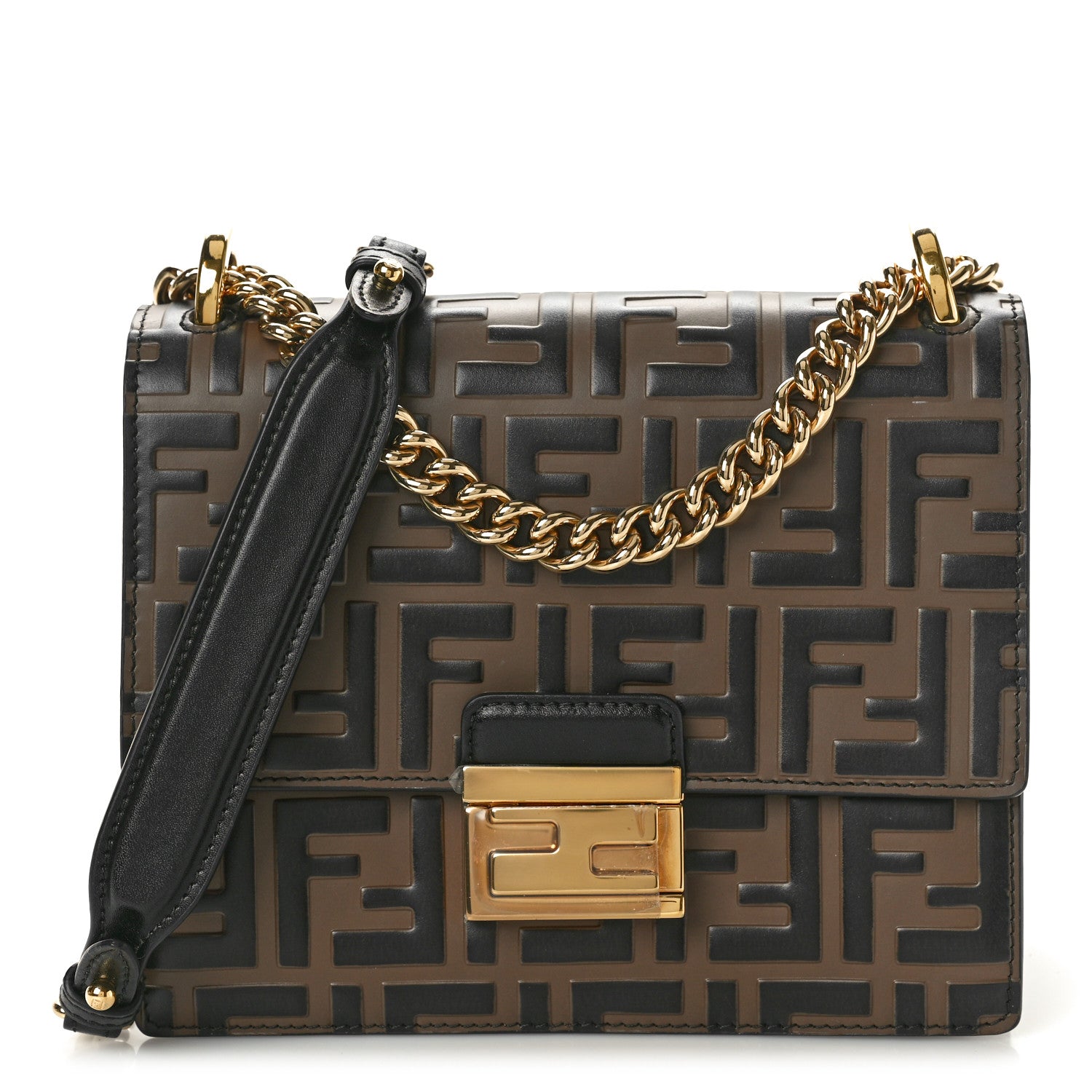 Fendi Vitello Liberty Bi-Color FF 1974 Embossed Small Kan U Shoulder Bag Maya Black 1 of 10