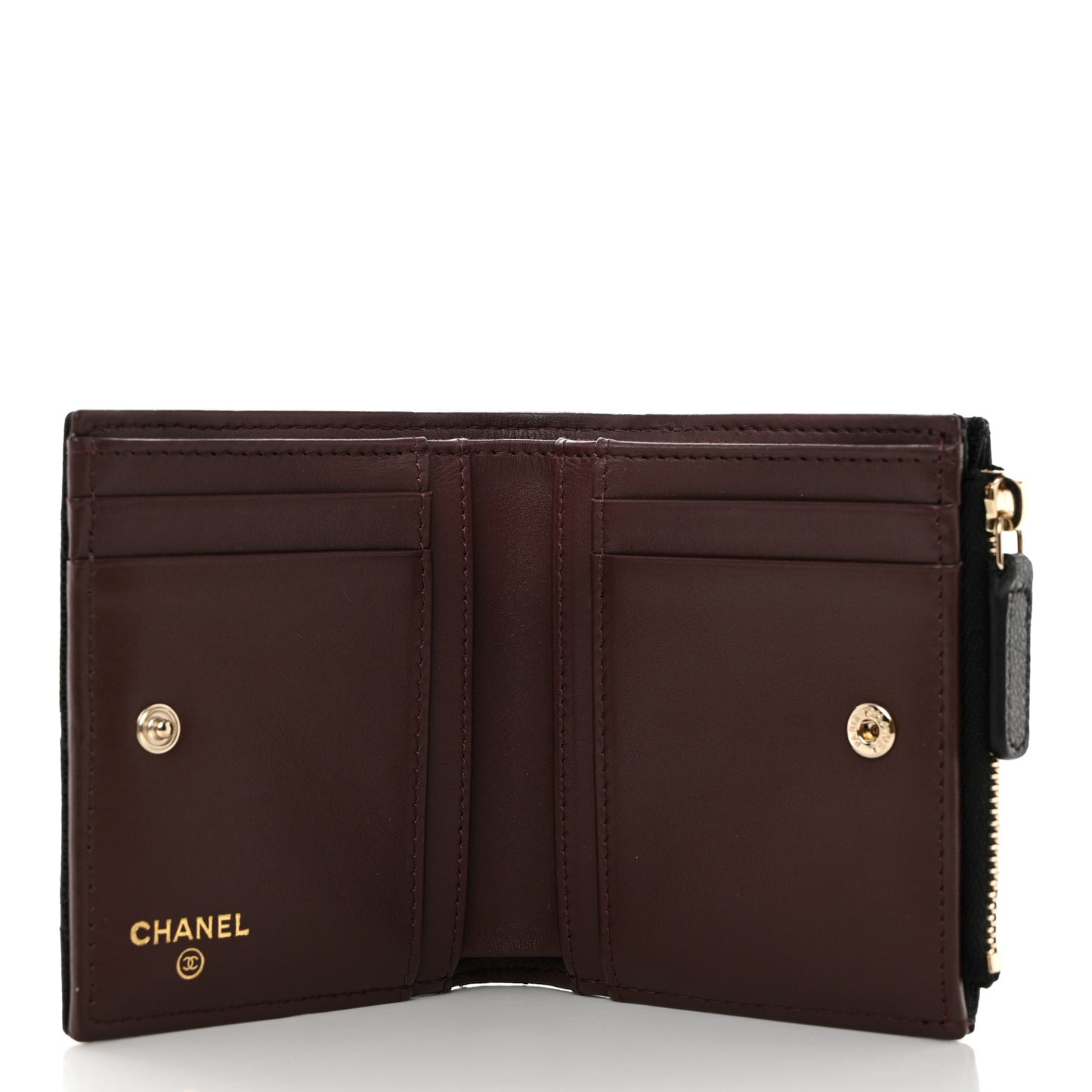 Caviar Quilted CC Zip Compact Wallet Black