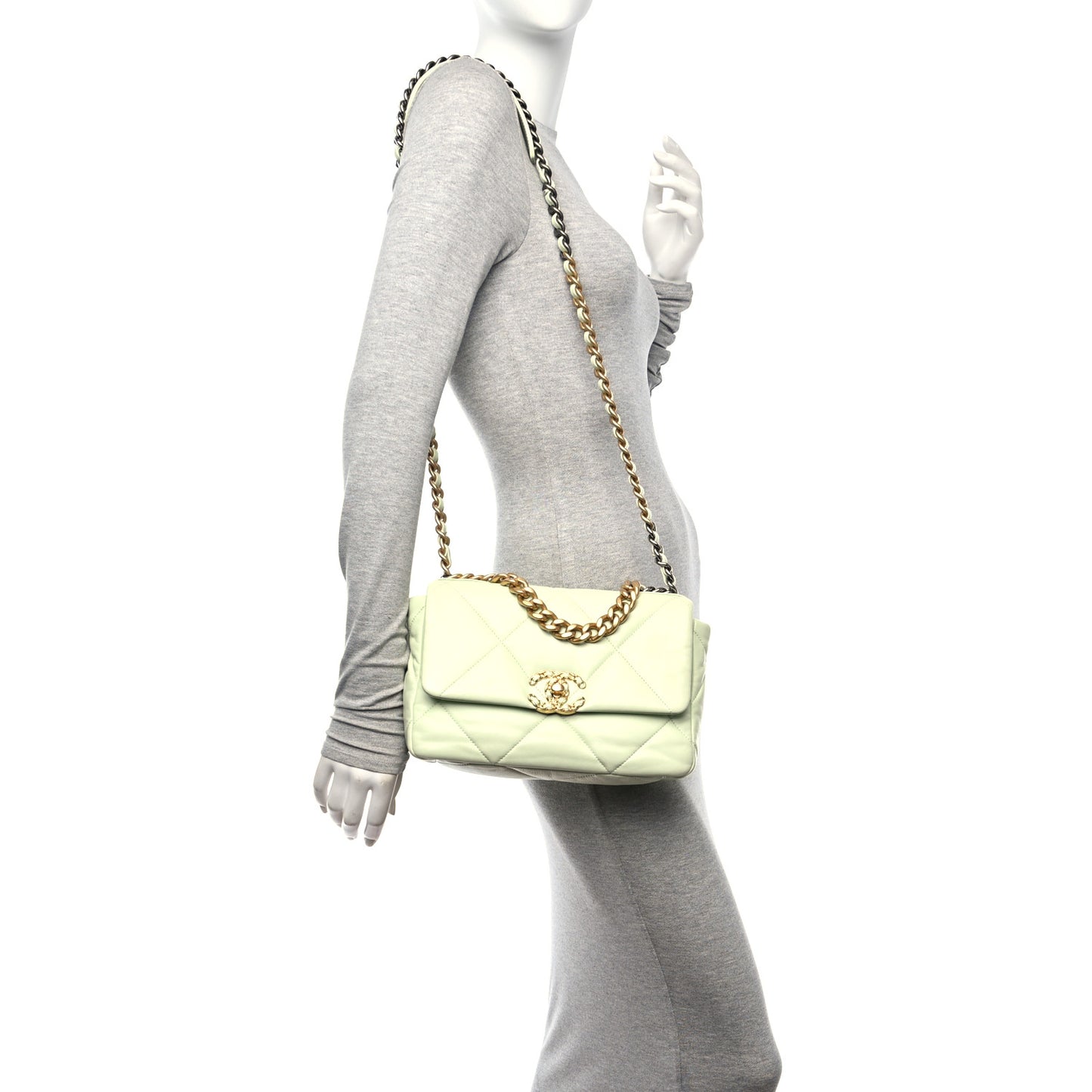 Lambskin Quilted Medium Chanel 19 Flap Light Green