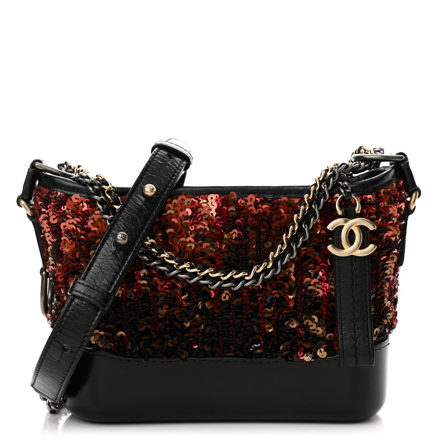 Sequin Calfskin Small Gabrielle Hobo Red Black