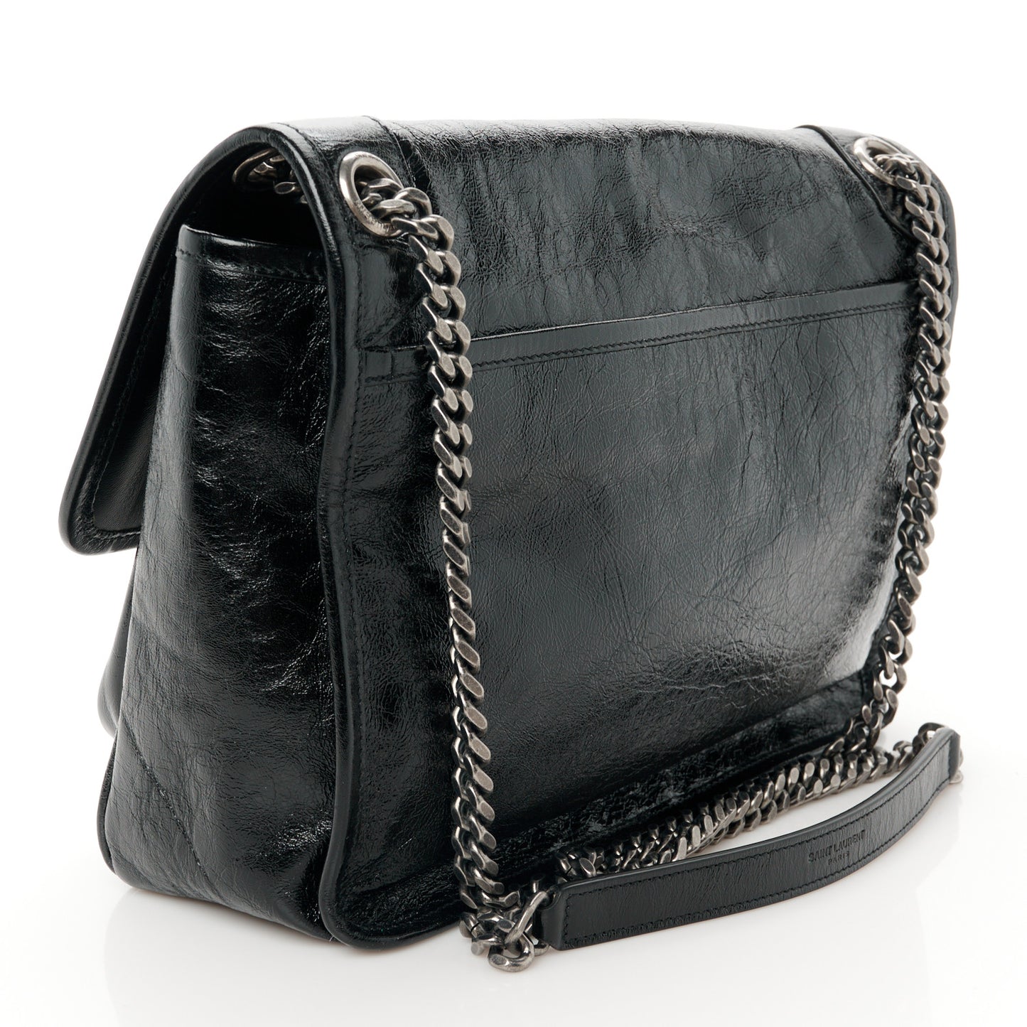 Crinkled Calfskin Monogram Medium Niki Chain Satchel Black