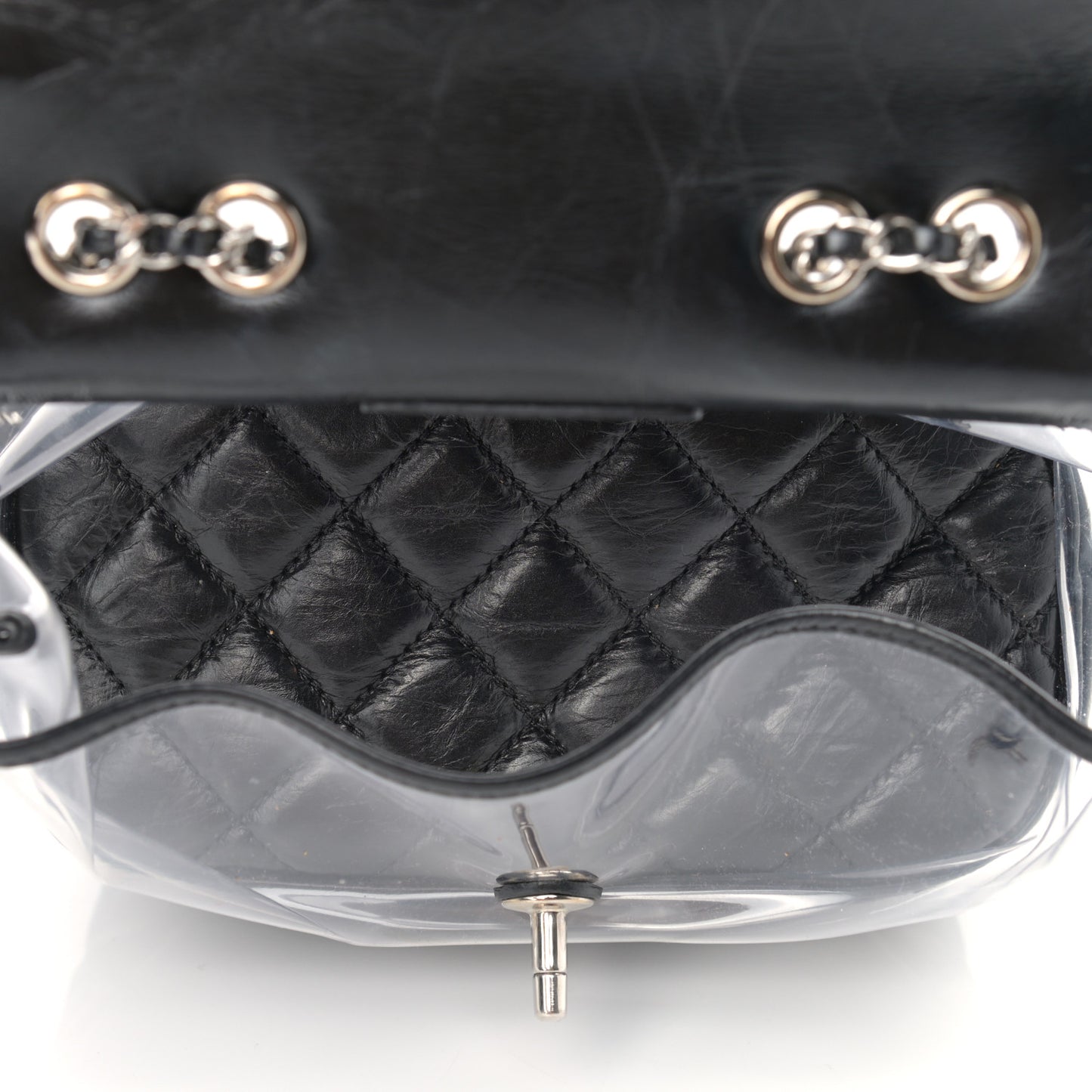 Crumpled Calfskin PVC Quilted Flap Black
