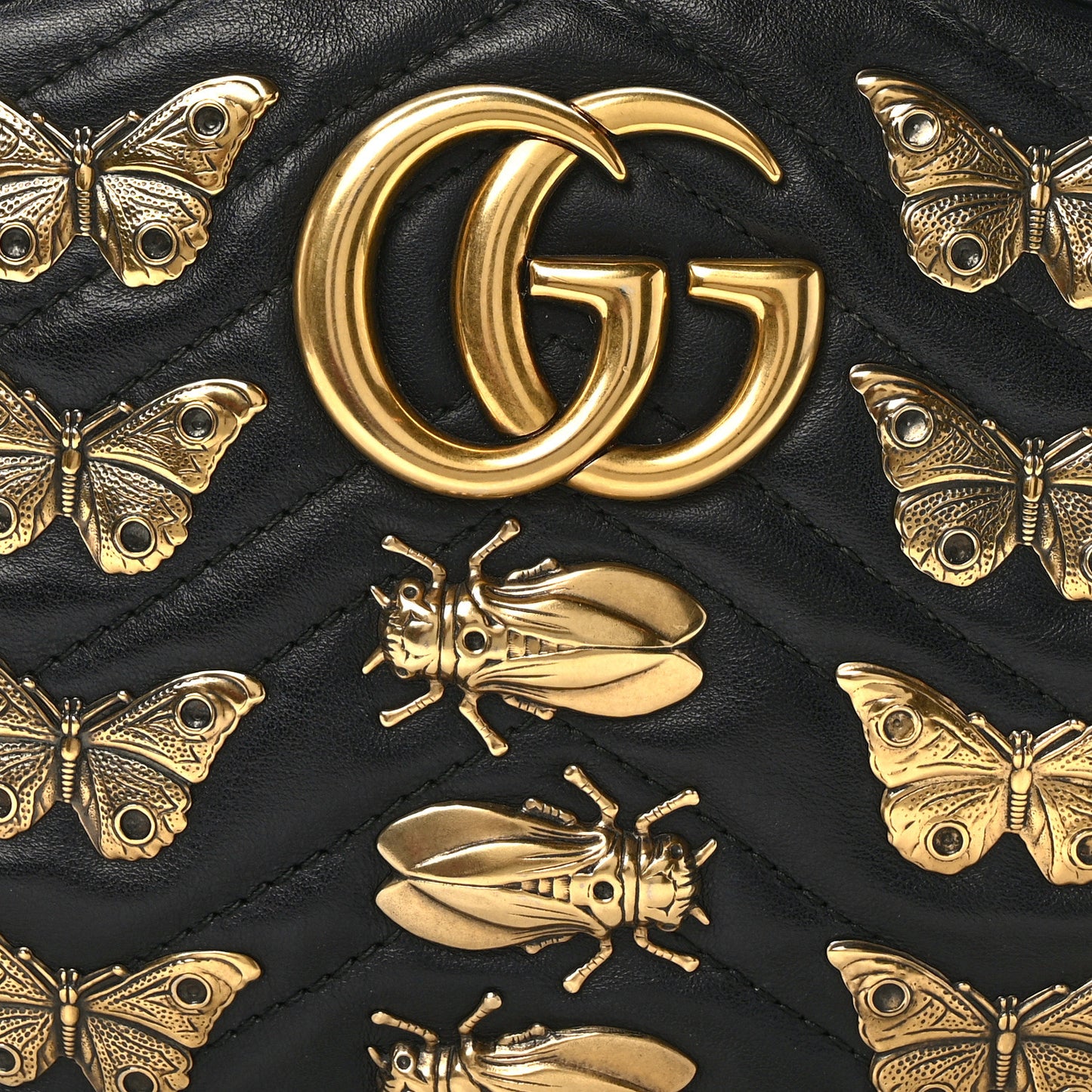 Calfskin Matelasse Animal Studs GG Marmont Belt Bag 95 34 85/34 Black