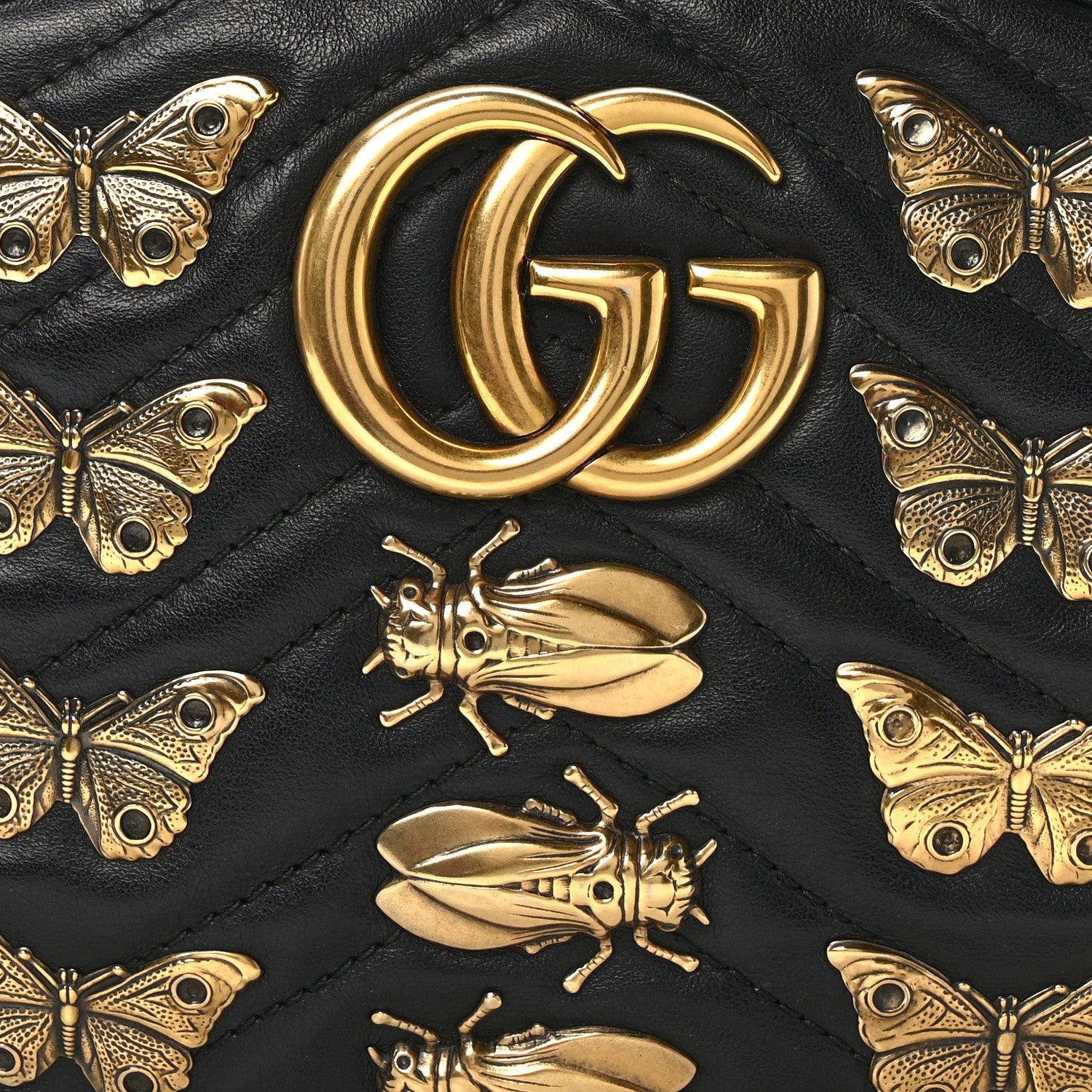 Gucci Calfskin Matelasse Animal Studs GG Marmont Belt Bag 95 34 85/34 Black 8 of 15
