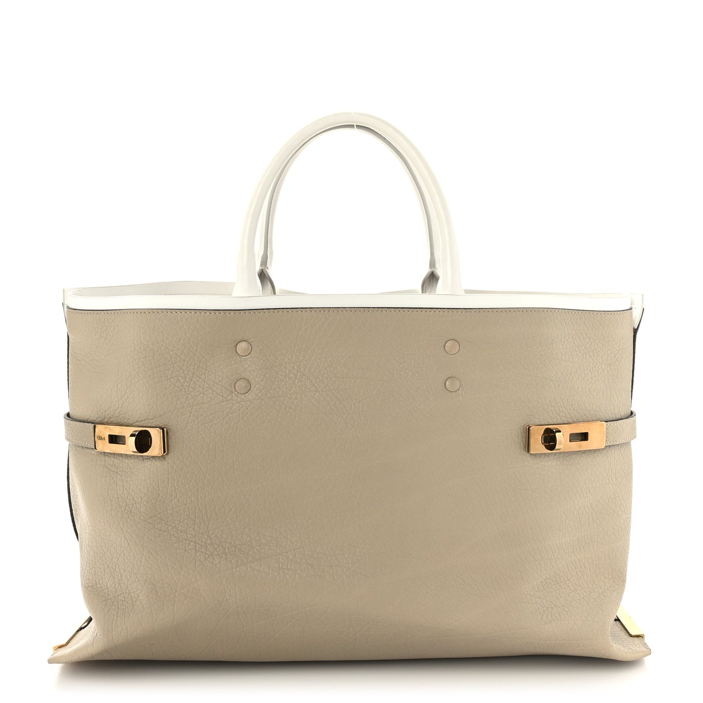 Grained Calfskin Large Charlotte Tote Motty Grey White