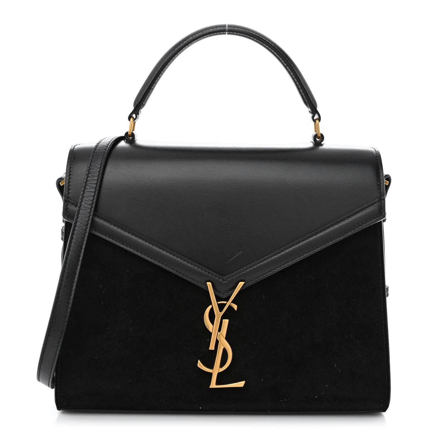 Saint Laurent Kid Scamosciato Smooth Calfskin Medium Classic Monogram Cassandra Top Handle Black Rouge Legion 1 of 12
