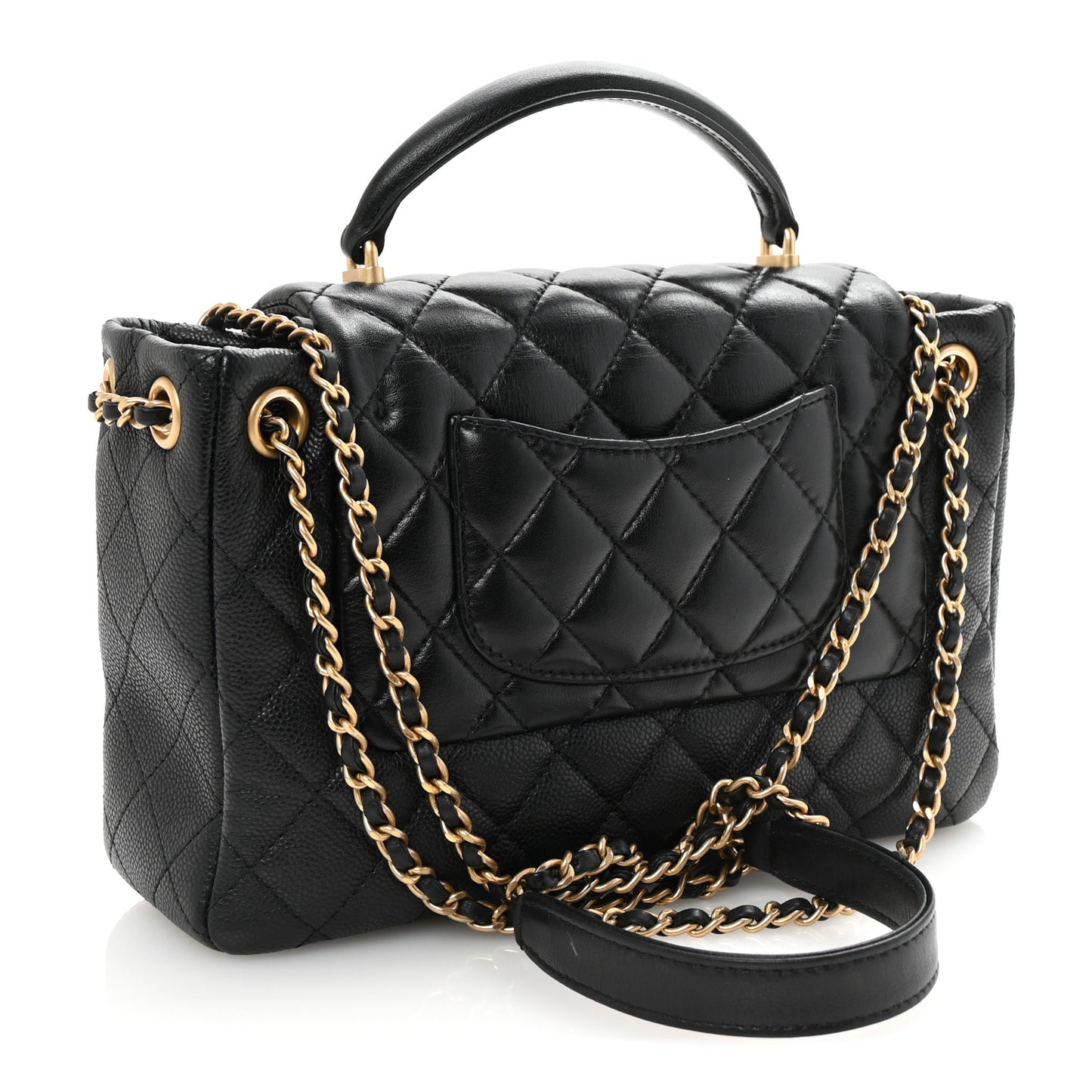 Caviar Calfskin Quilted Small Top Handle Flap Black