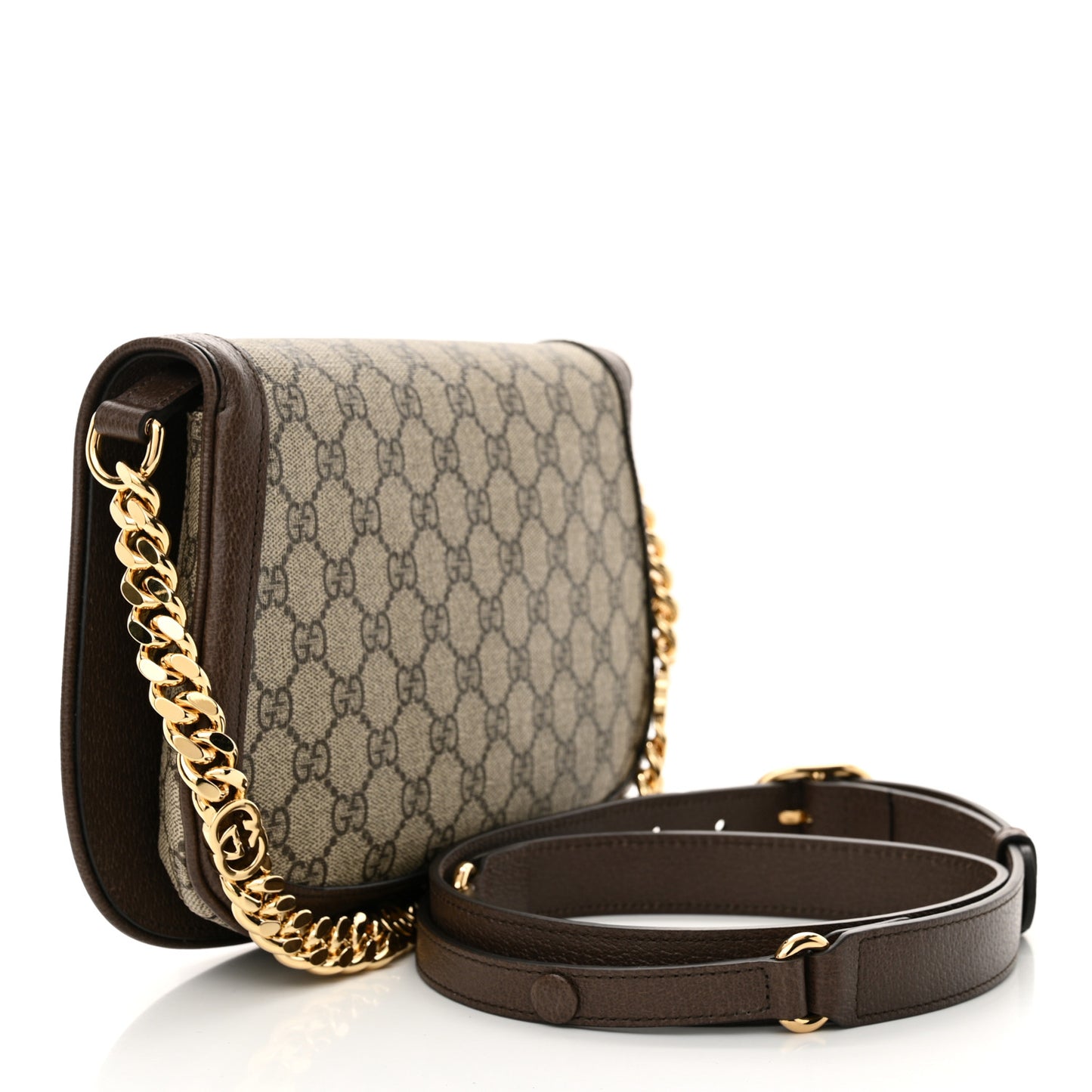 GG Supreme Monogram Textured Dollar Calfskin Blondie Chain Shoulder Flap Bag Beige Ebony New Acero