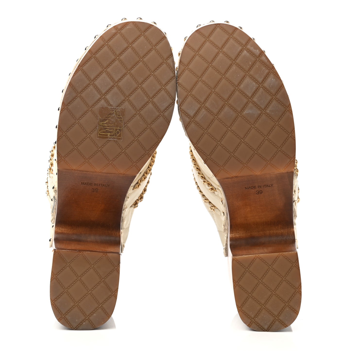Lambskin Quilted Chain Clog Mules 39 Ivory