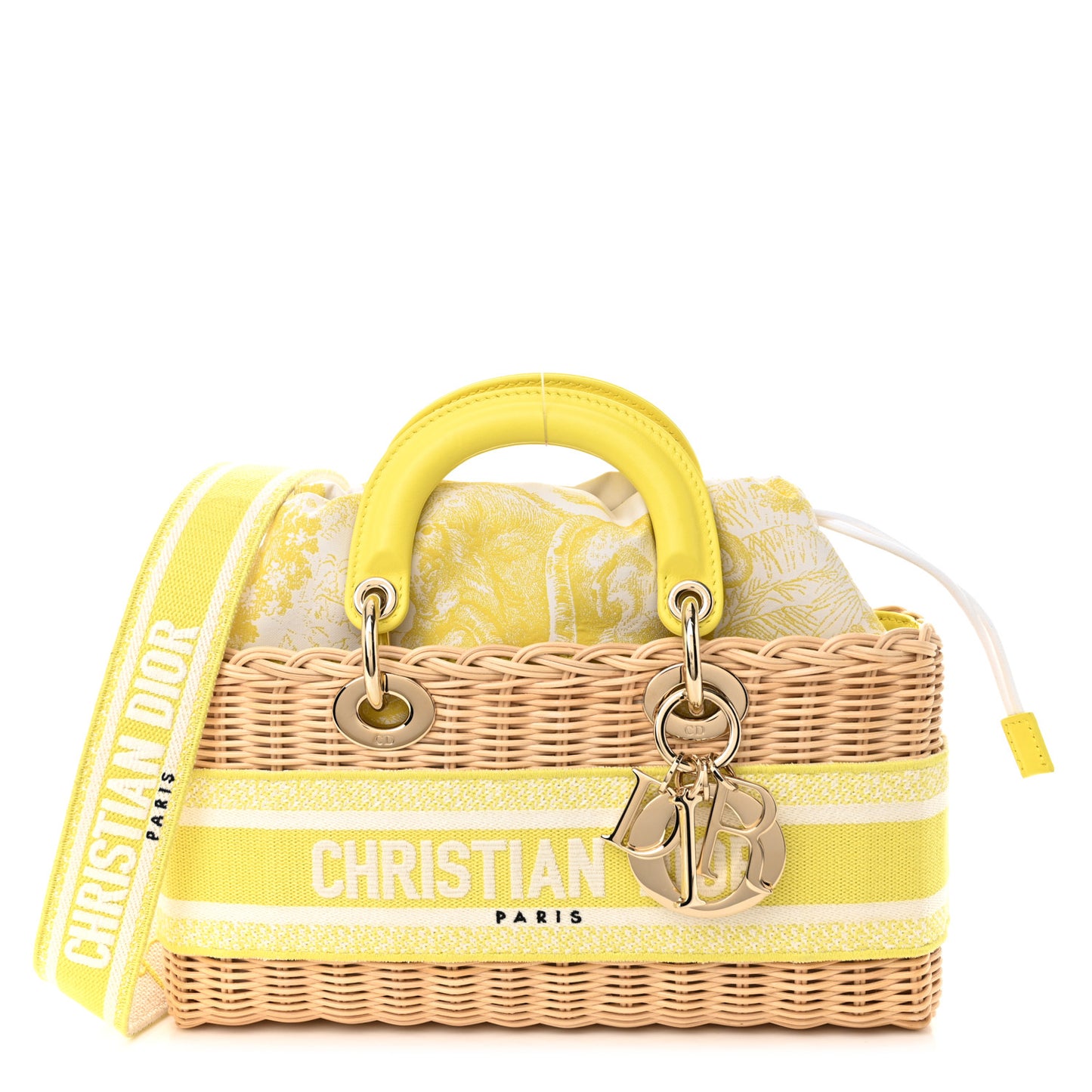 Wicker Oblique Dioriviera Medium Lady D-Joy Bag Natural Fluorescent Yellow