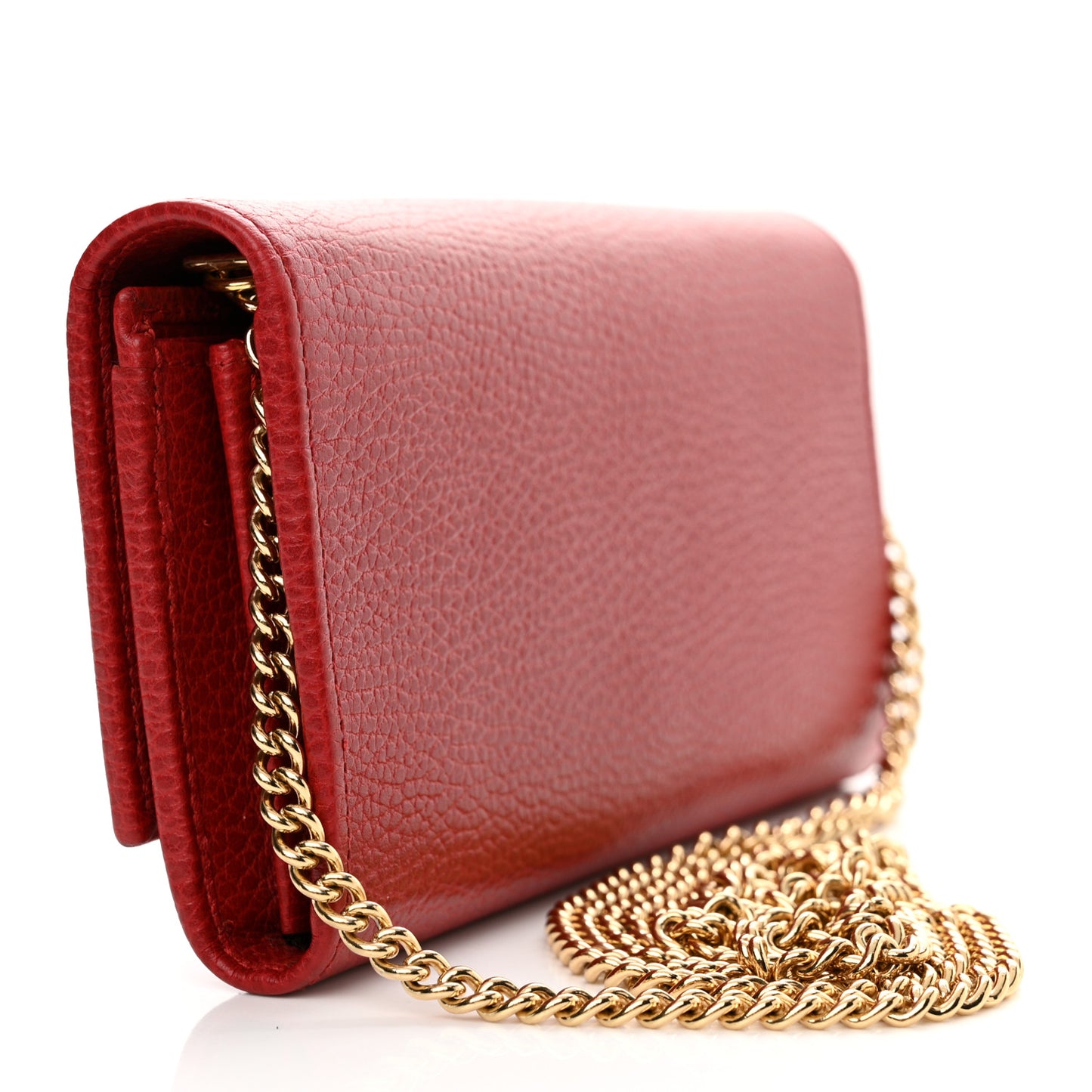 Dollar Calfskin Petite GG Marmont Wallet Chain Bag Hibiscus Red