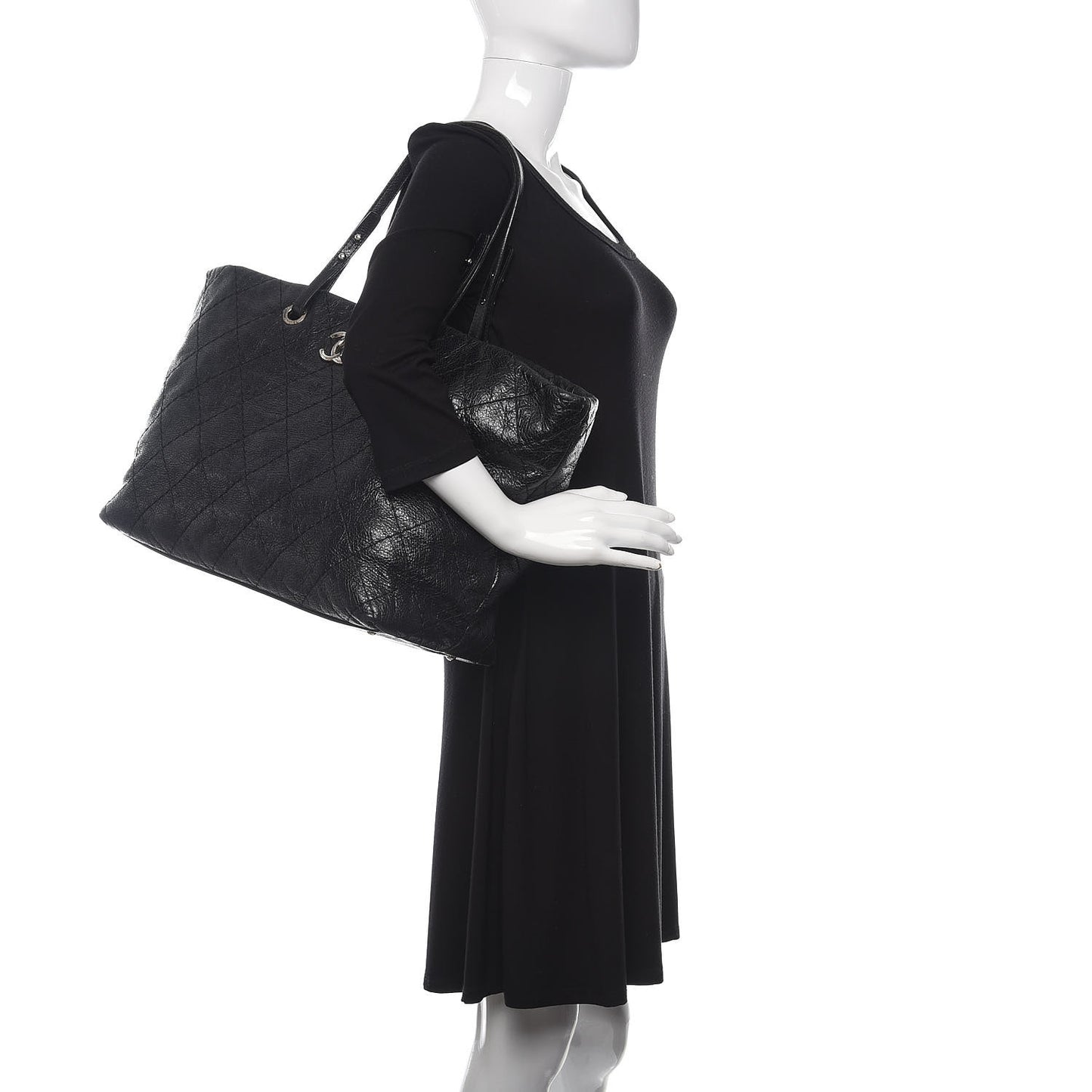 Glazed Calfskin Large On The Road Tote Black