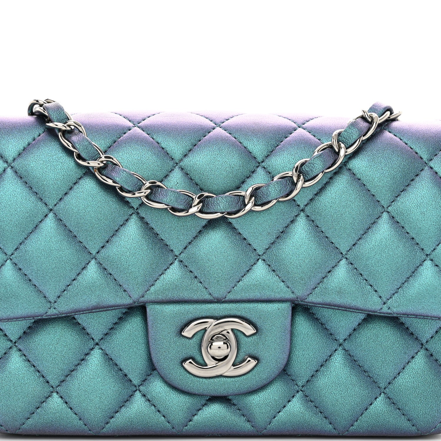 Chanel Iridescent Lambskin Quilted Mini Rectangular Flap Turquoise 5 of 10