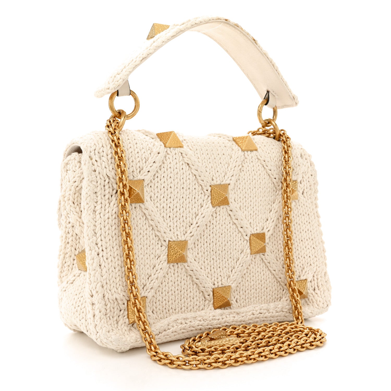 Valentino Garavani Knit Medium Roman Stud Shoulder Bag Ecru 3 of 13