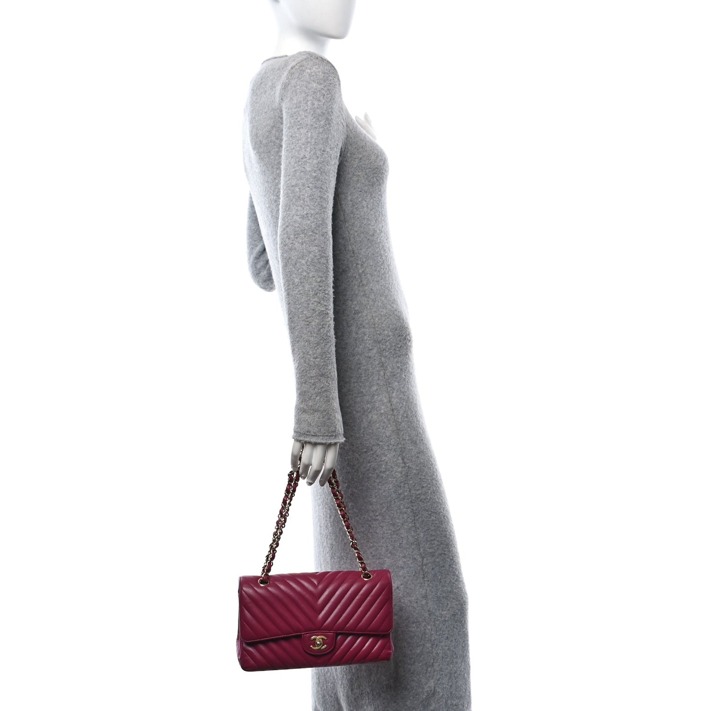 Lambskin Chevron Quilted Medium Double Flap Dark Pink