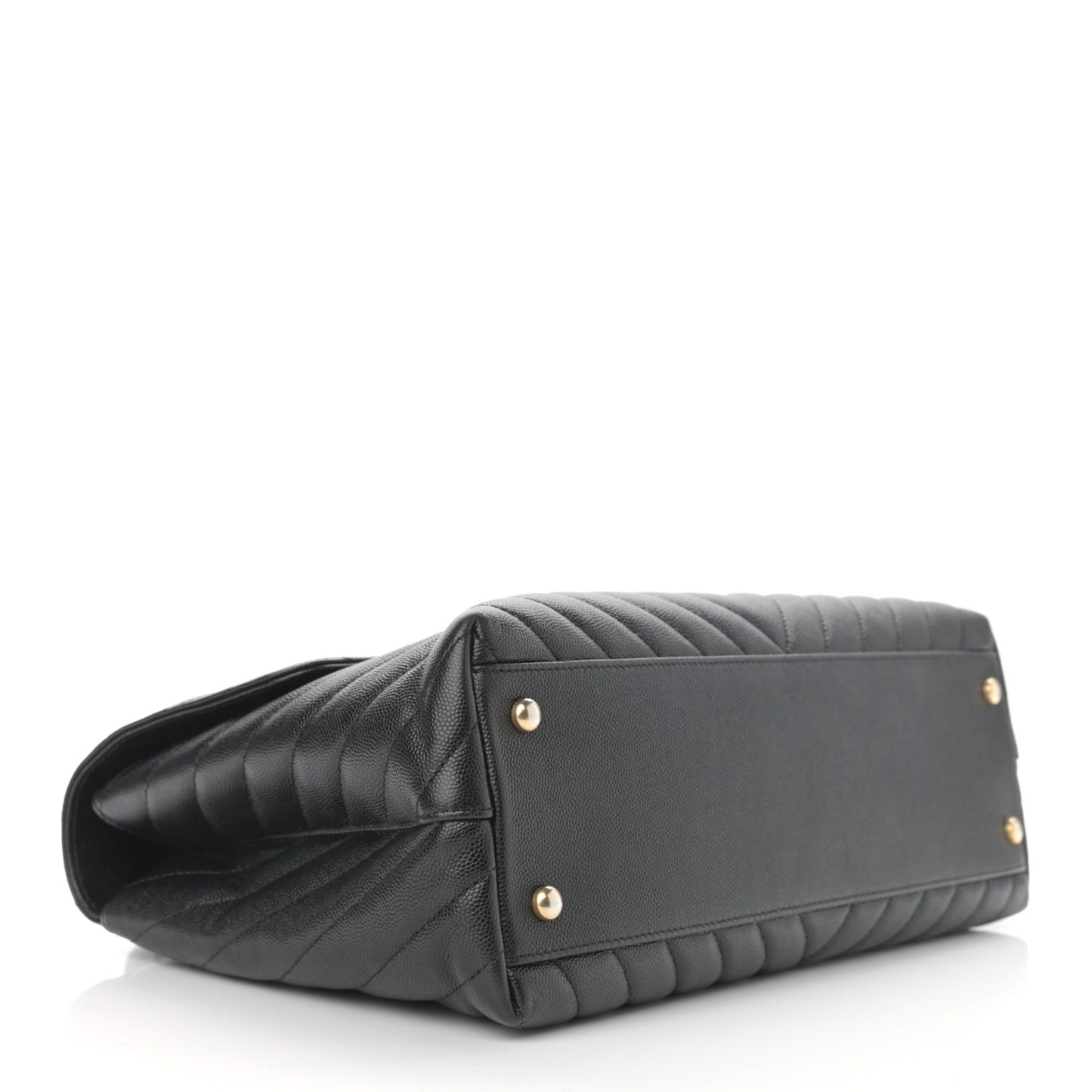 Caviar Chevron Quilted Medium Coco Handle Flap Black