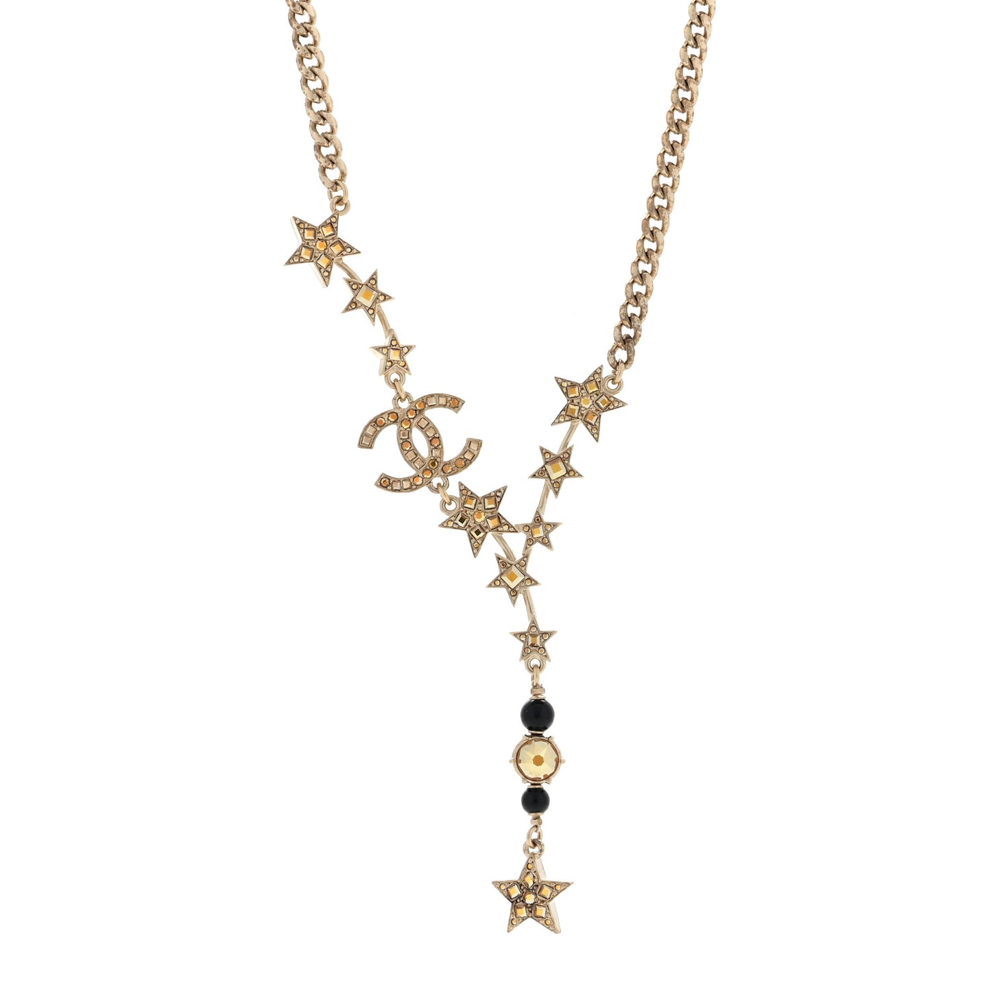 Crystal Pearl CC Star Necklace Gold Orange