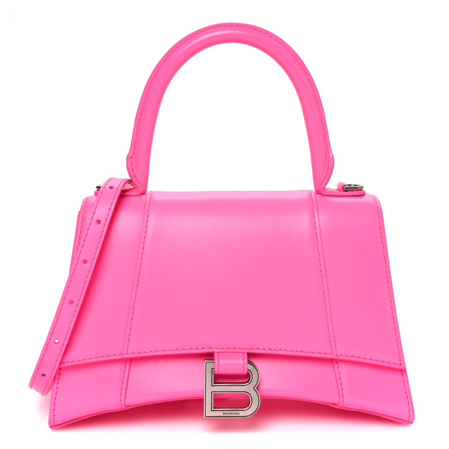 Shiny Box Calfskin Small Hourglass Top Handle Bag Acid Fuchsia