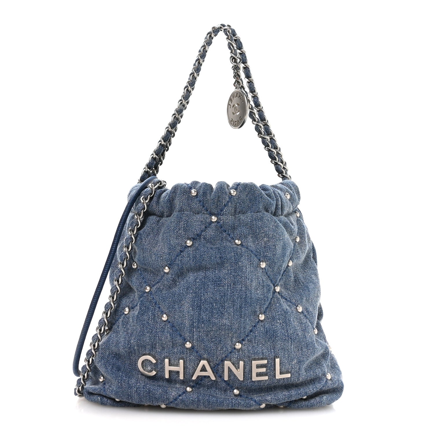 Chanel Washed Denim Quilted Studded Mini Chanel 22 Blue 1837926