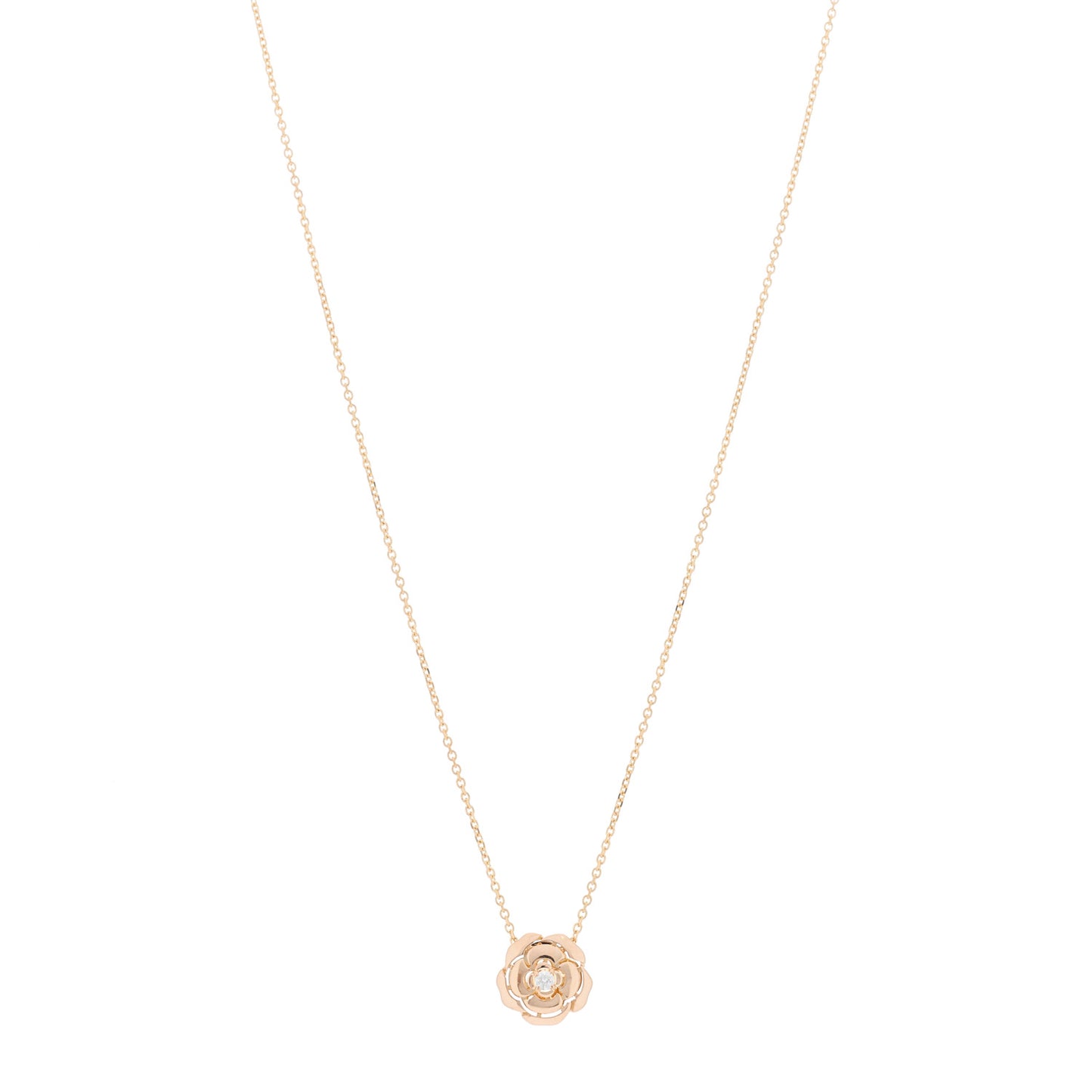 18K Rose Gold Diamond Extrait de Camelia Pendant Necklace