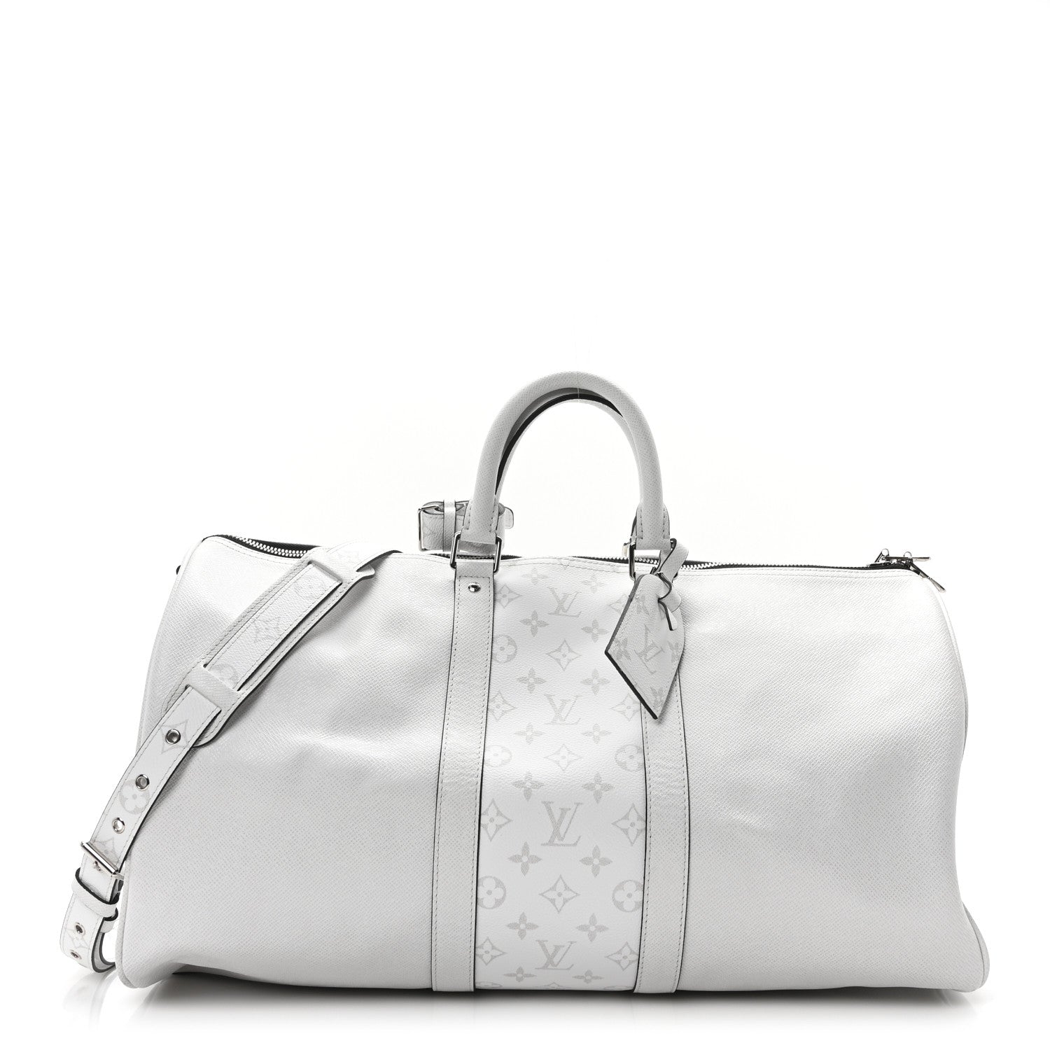 Louis Vuitton ケースホワイト Louis Vuitton Keepall Bandouliere 50 Optic White in Calfskin