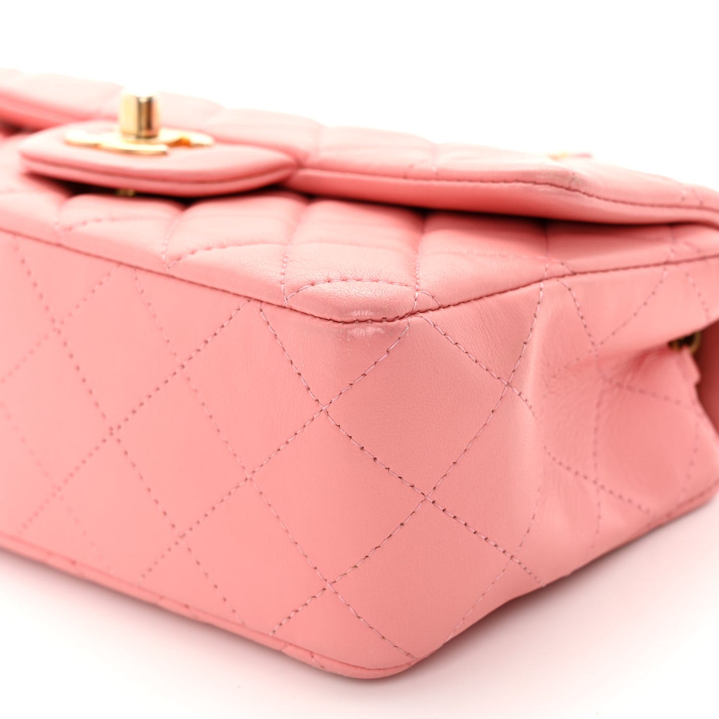 Lambskin Quilted Mini Rectangular Flap Light Pink