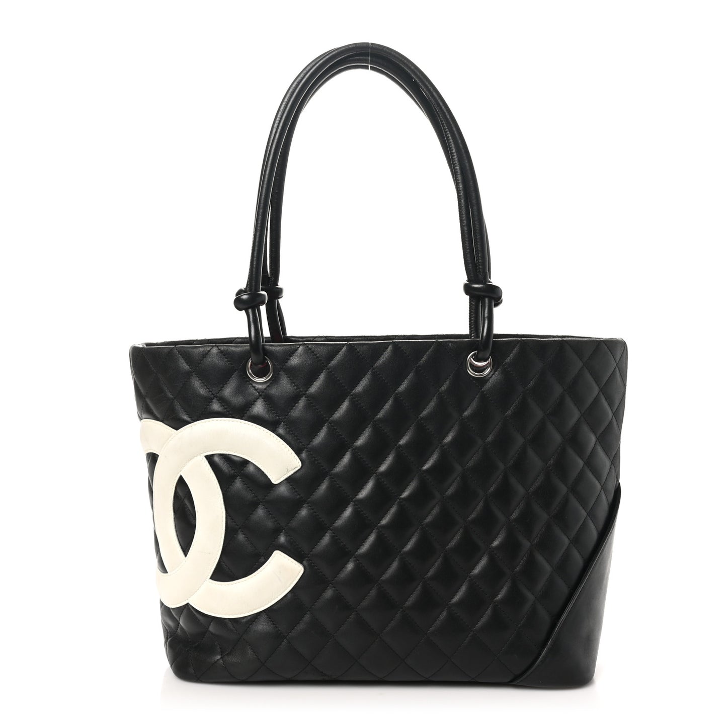 Calfskin Quilted Large Cambon Tote Black White