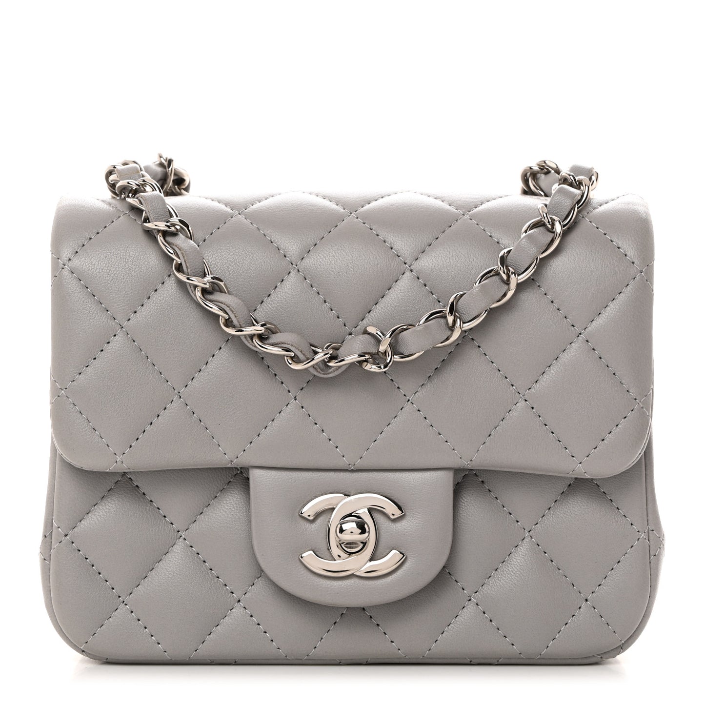 Lambskin Quilted Mini Square Flap Light Grey