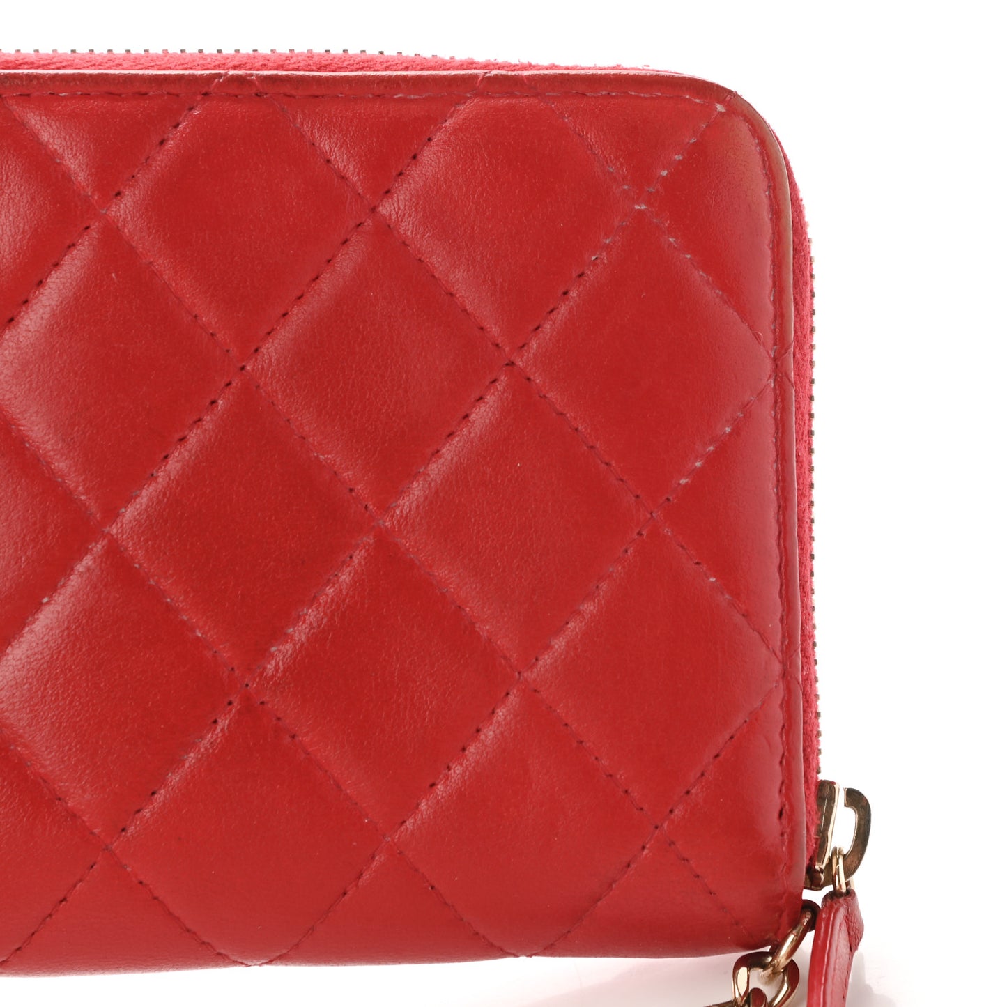 Lambskin Quilted Camellia Zip Around Wristlet Wallet Red
