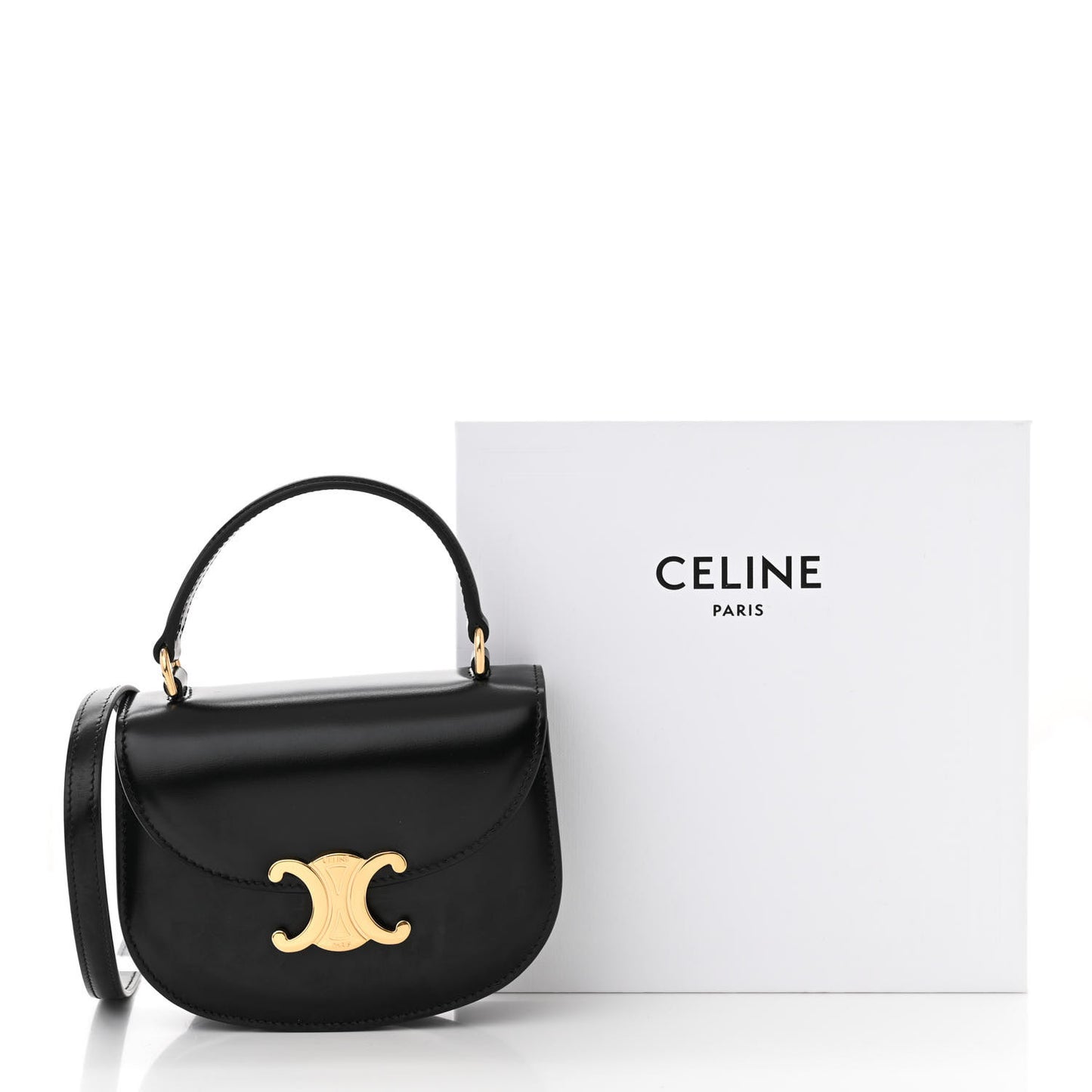 Shiny Calfskin Triomphe Mini Besace Clea Black