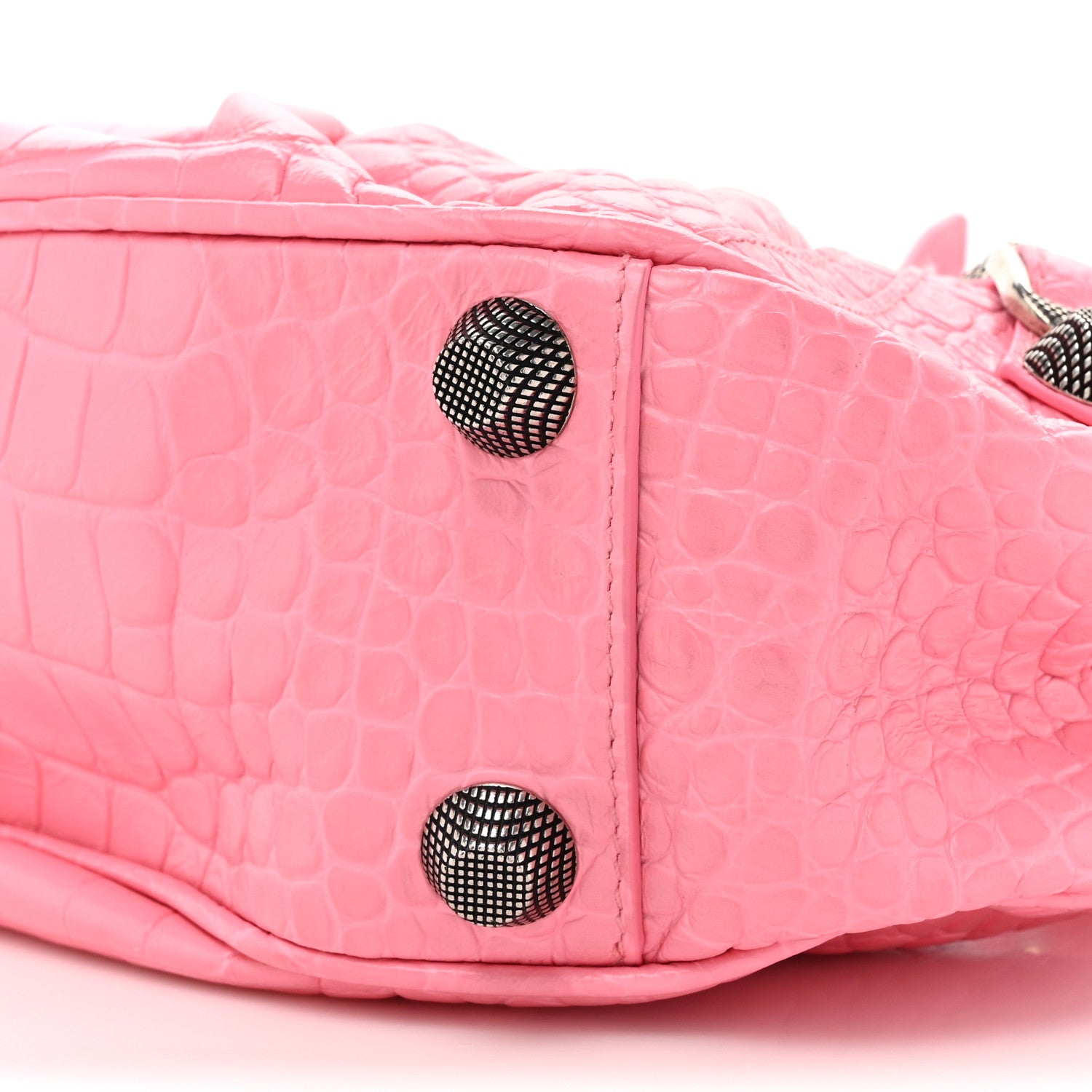 Balenciaga Extra Supple Calfskin Crocodile Embossed Small Le Cagole Shoulder Bag Sweet Pink 9 of 14