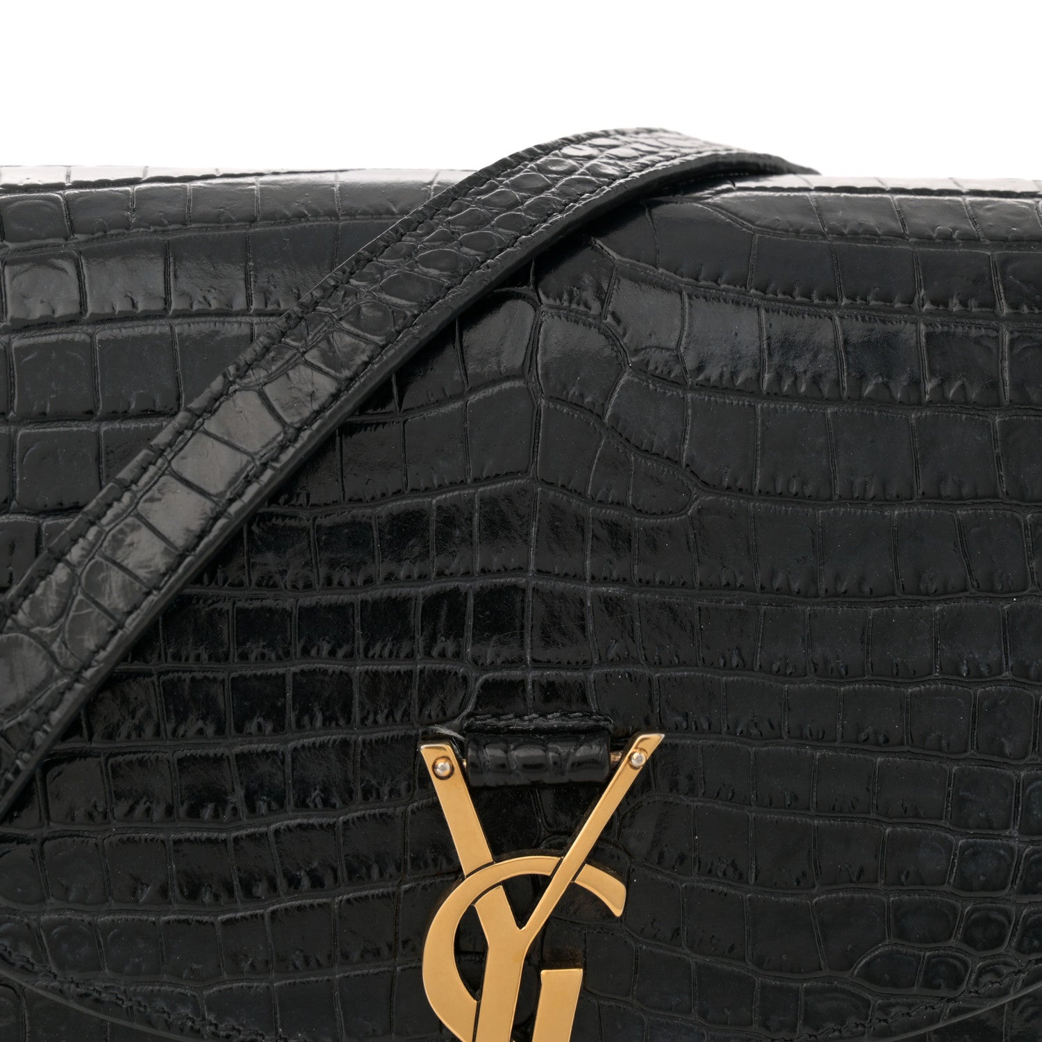 Saint Laurent Crocodile Embossed Calfskin Small Kaia Satchel Black 8 of 10